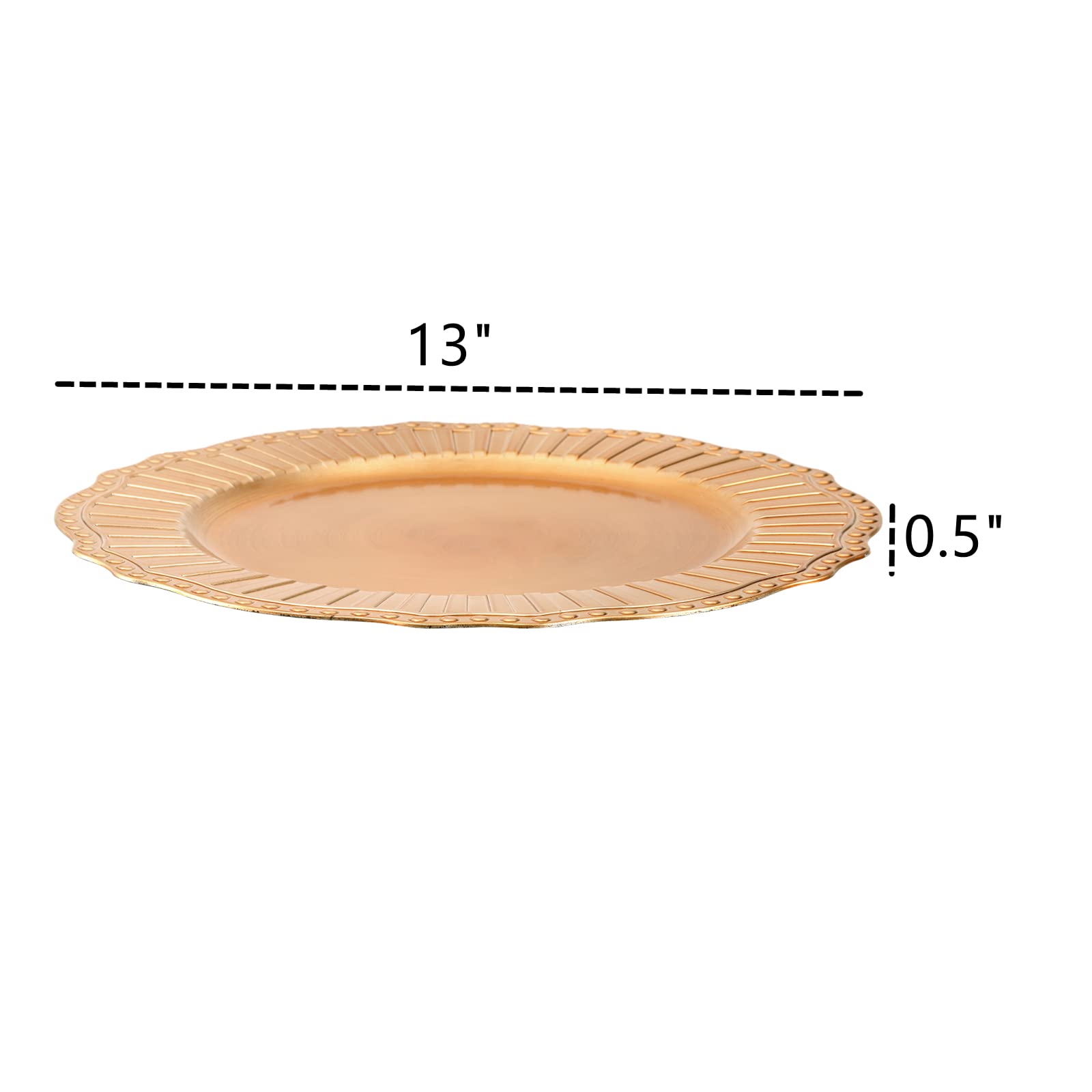 12 Pack Gold Charger Plates - 13 Inch Plastic Round Dinner Under Plates, Reusable Beaded Service Base Trays for Wedding, Christmas & Holiday Table Decor - Elegant Serving Ware for Formal Dining, Buffets & Special Occasions