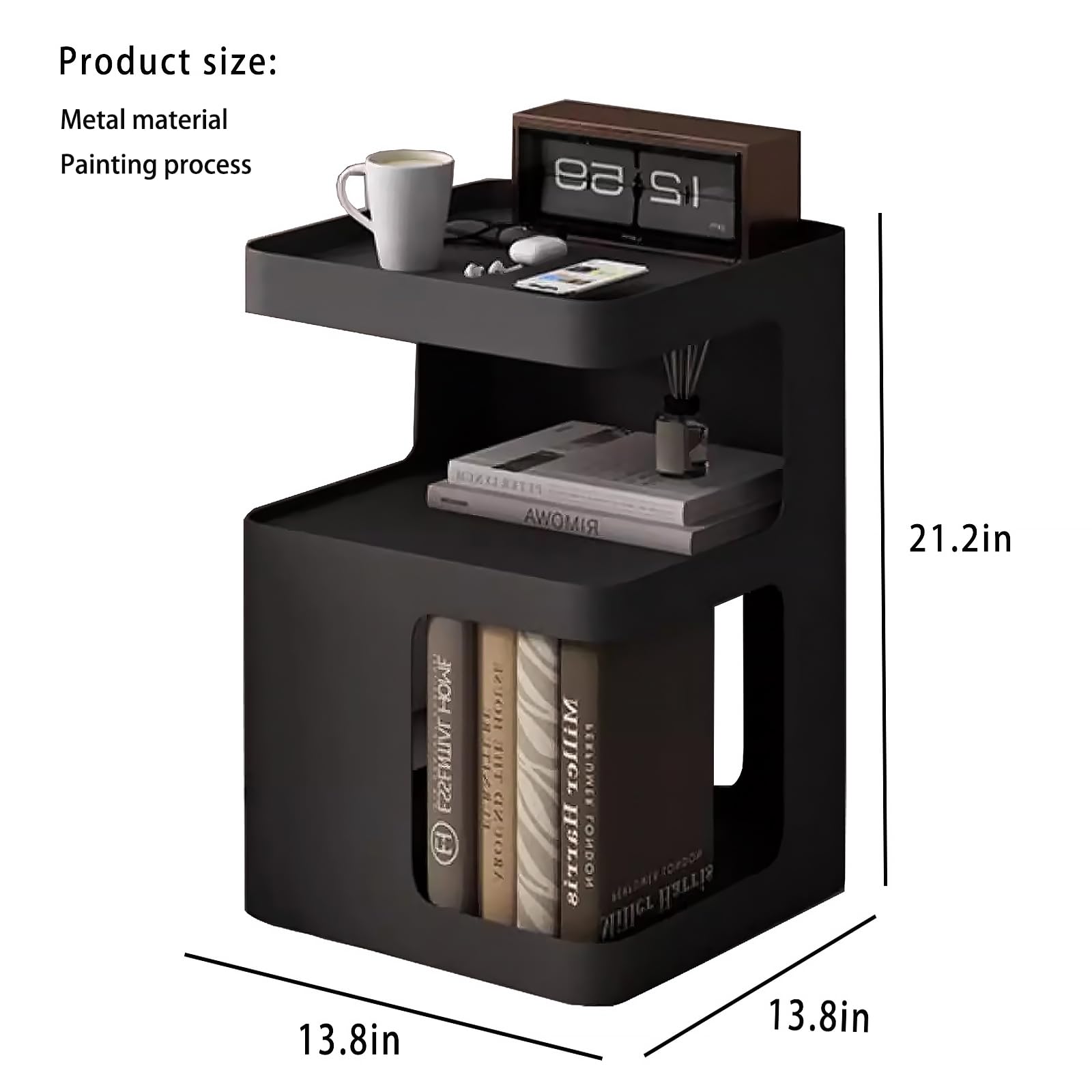 Modern Black Metal Side Table - 3-Tier End Table with Storage Shelf, Nightstand for Bedroom, Living Room & Small Spaces | Sturdy Couch Accent Table, No Assembly Required - Perfect for Reading Nook, Apartment Decor & Guest Room Essentials