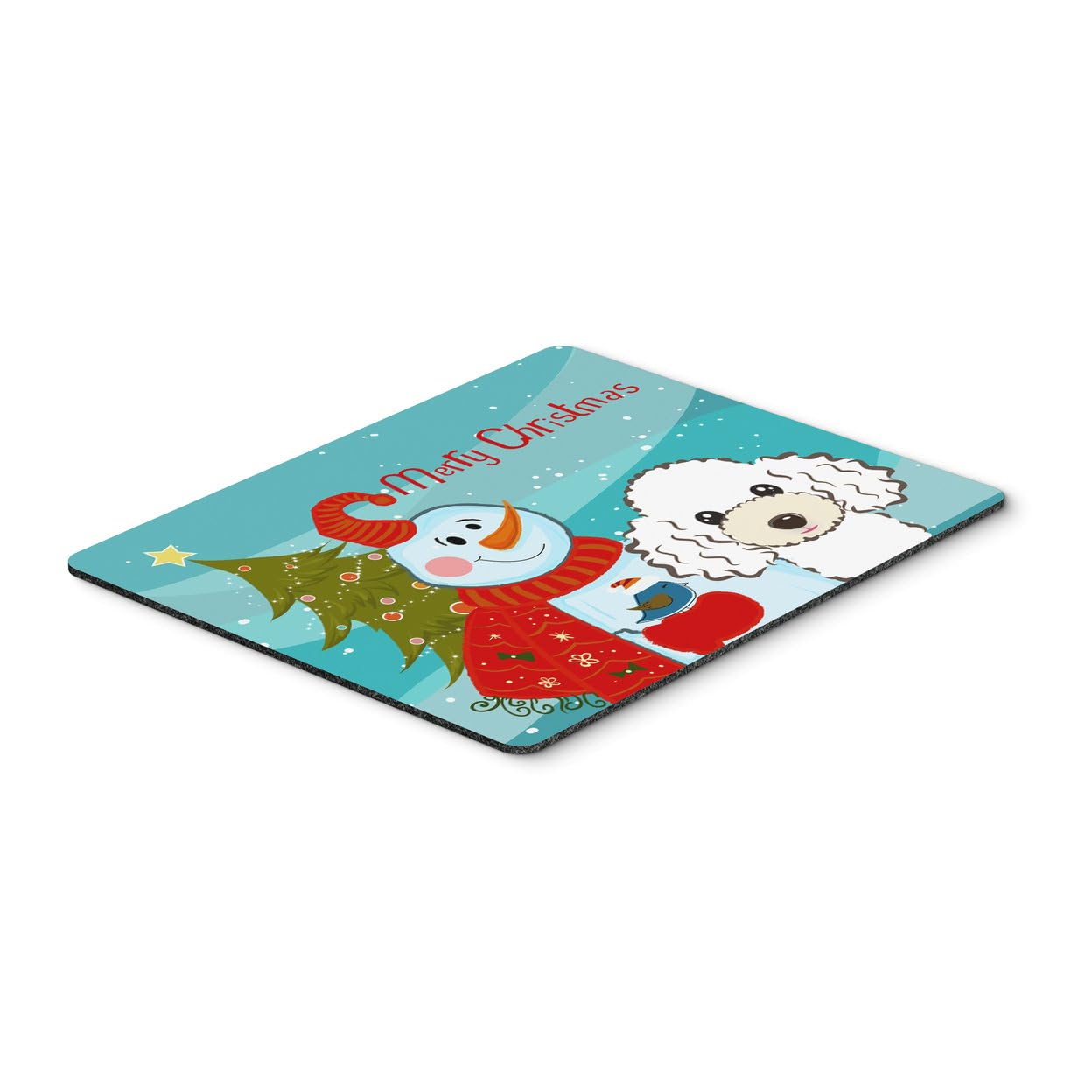Snowman with White Poodle Mouse Pad - Large Washable Non-Slip Desk Mat for Home Office, Gaming & Computer Work | Holiday Decor & Winter Themed Gift