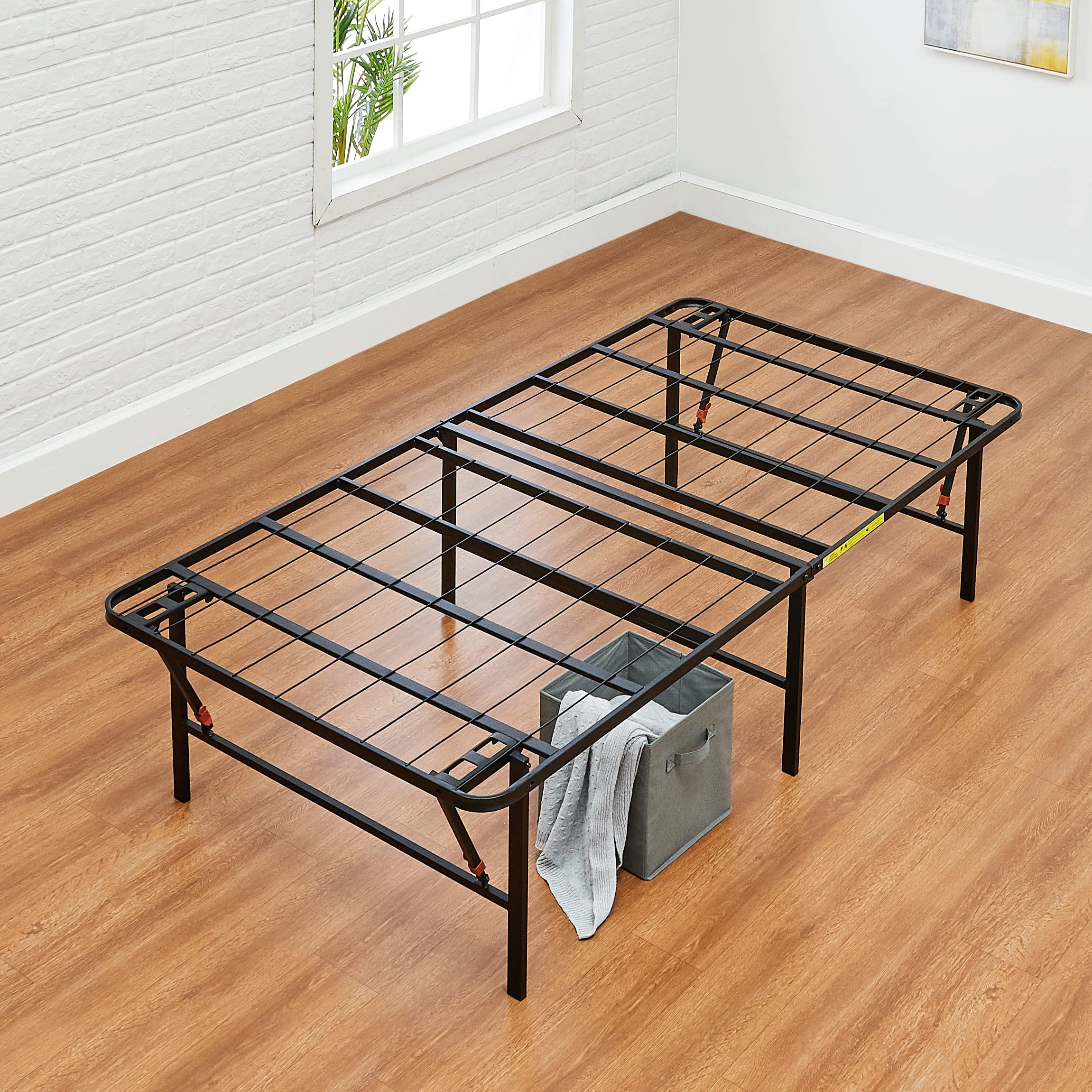 Amazon Basics Foldable Metal Bed Frame with Storage - Sturdy Steel Platform, No Box Spring Needed, 18
