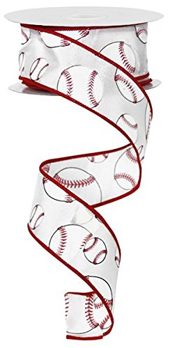 Baseball Wired Edge Ribbon - 10 Yards x 1.5 Inch Decorative Trim for Sports Crafts, DIY Costumes, Gift Wrapping & Party Decorations