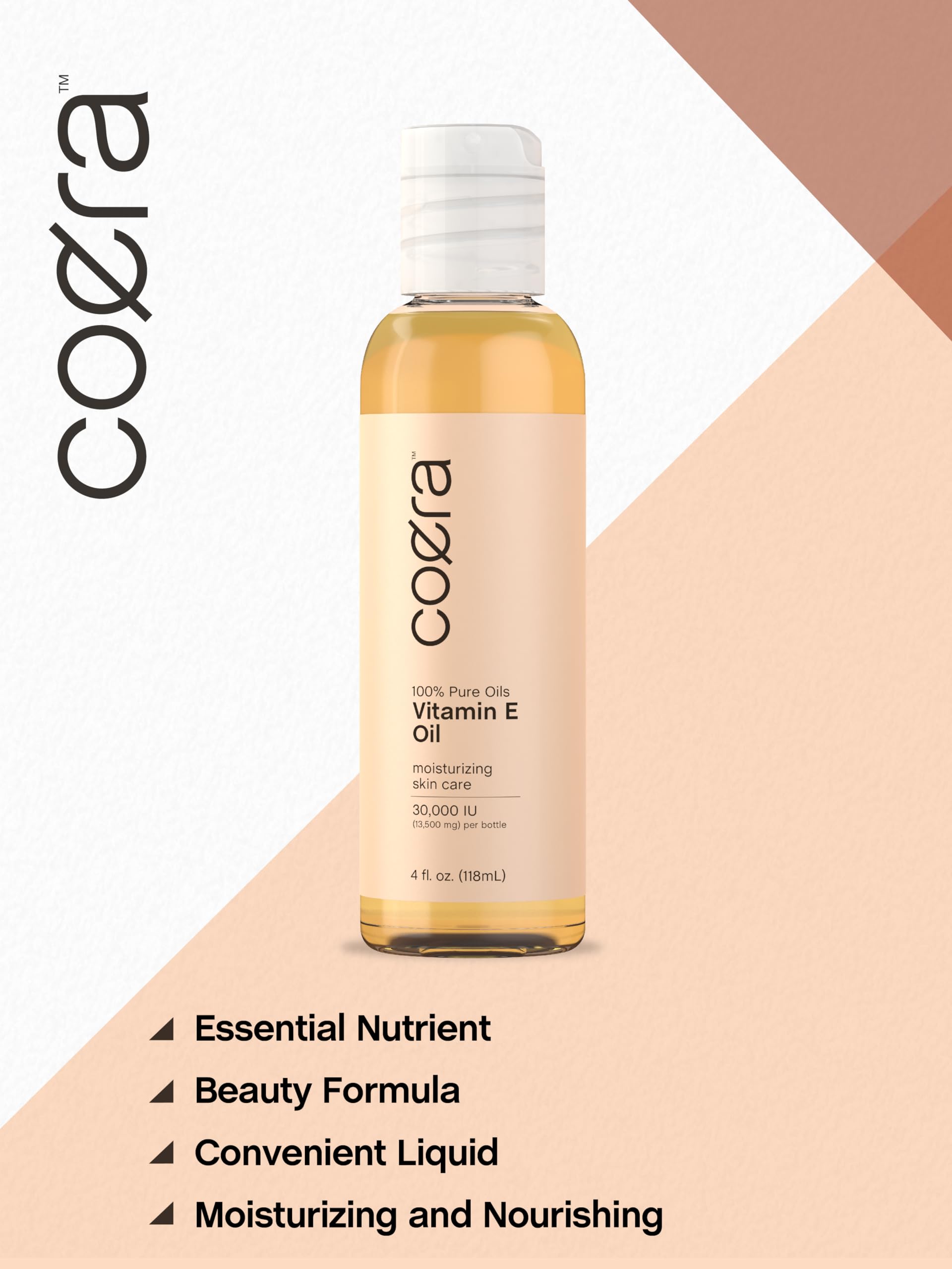 Coera Pure Vitamin E Oil for Skin & Hair - 30,000 IU, 4 fl oz | 100% Natural Moisturizer | Paraben-Free, SLS-Free, Fragrance-Free | Face, Body & Hair Care | Anti-Aging & Scar Treatment