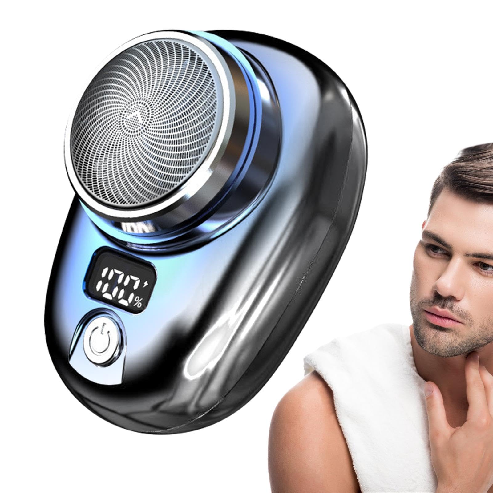 Premium Pocket Size Electric Shaver - Rechargeable Portable Men's Shaver with LED Battery Display | Waterproof & Washable Travel Shaver Kit with Leather Case | Fast Charging USB Shaver for Home, Office & Travel Gifts (Silver)