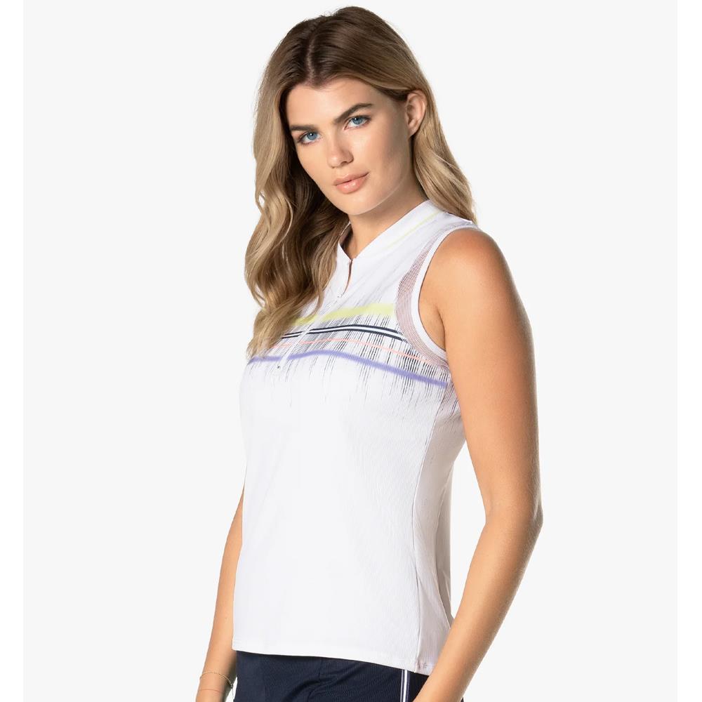 Lucky in Love Women's Electric Toile Between The Lines Zip Tank Top - White | Casual Summer Wear & Layering Essential