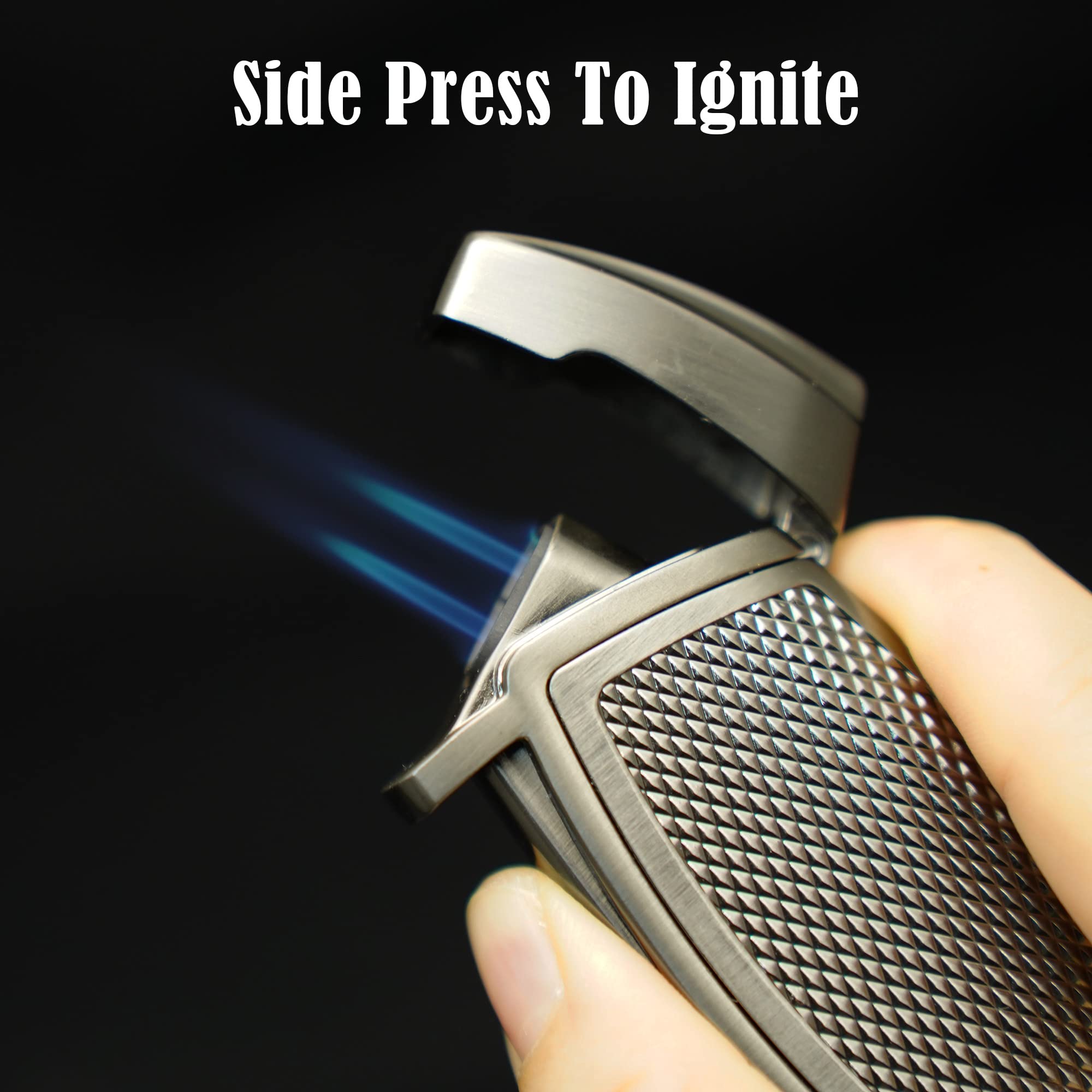 Jet Flame Cigar Lighter with Punch - Double Torch Windproof Butane Lighter (Gun Metal) - Perfect for Cigars, Cigarettes, BBQ & Outdoor Use