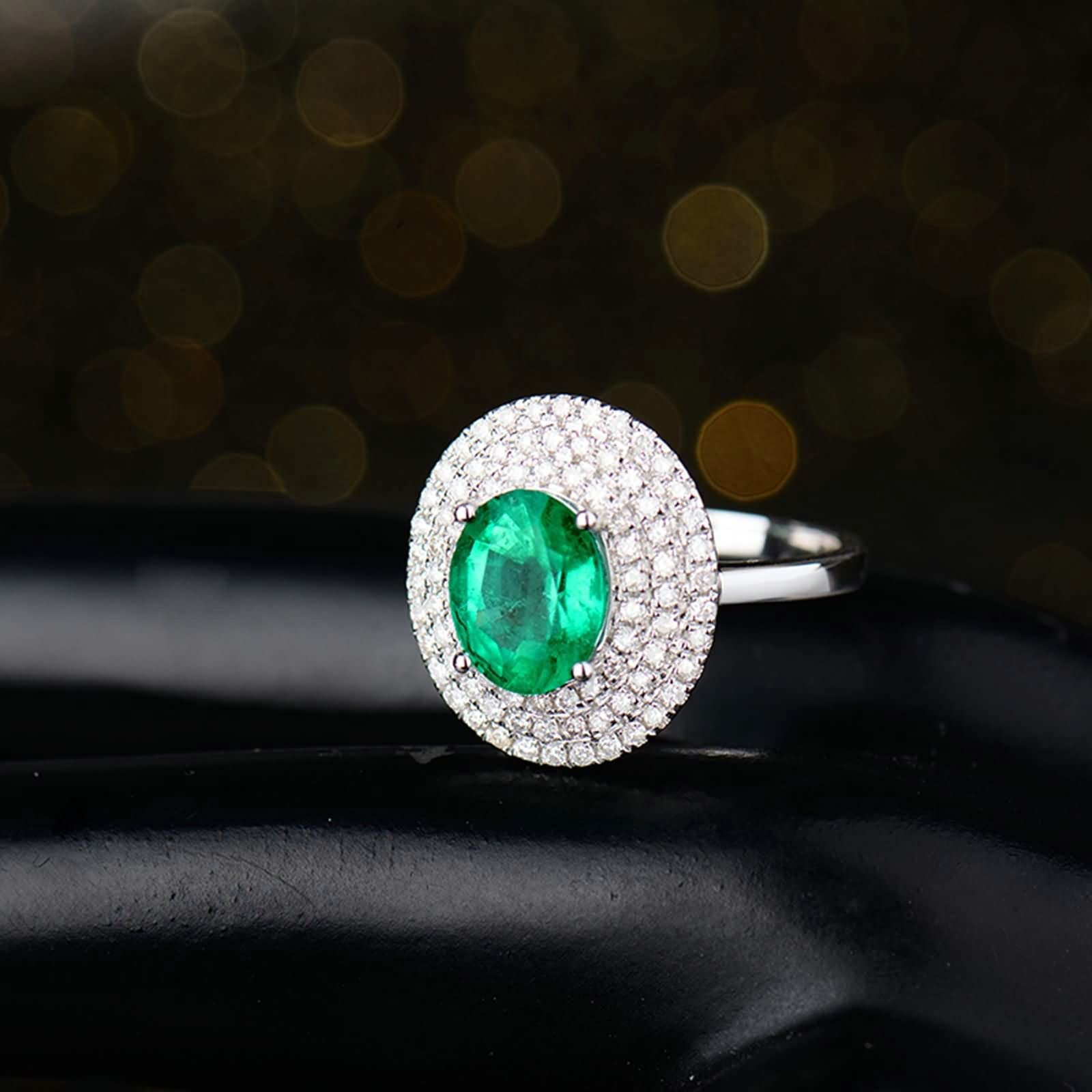 18K White Gold Oval Lab-Created Emerald Wedding Ring for Women - 2ct Gemstone Fine Jewelry for Brides, Engagement & Anniversary Gifts