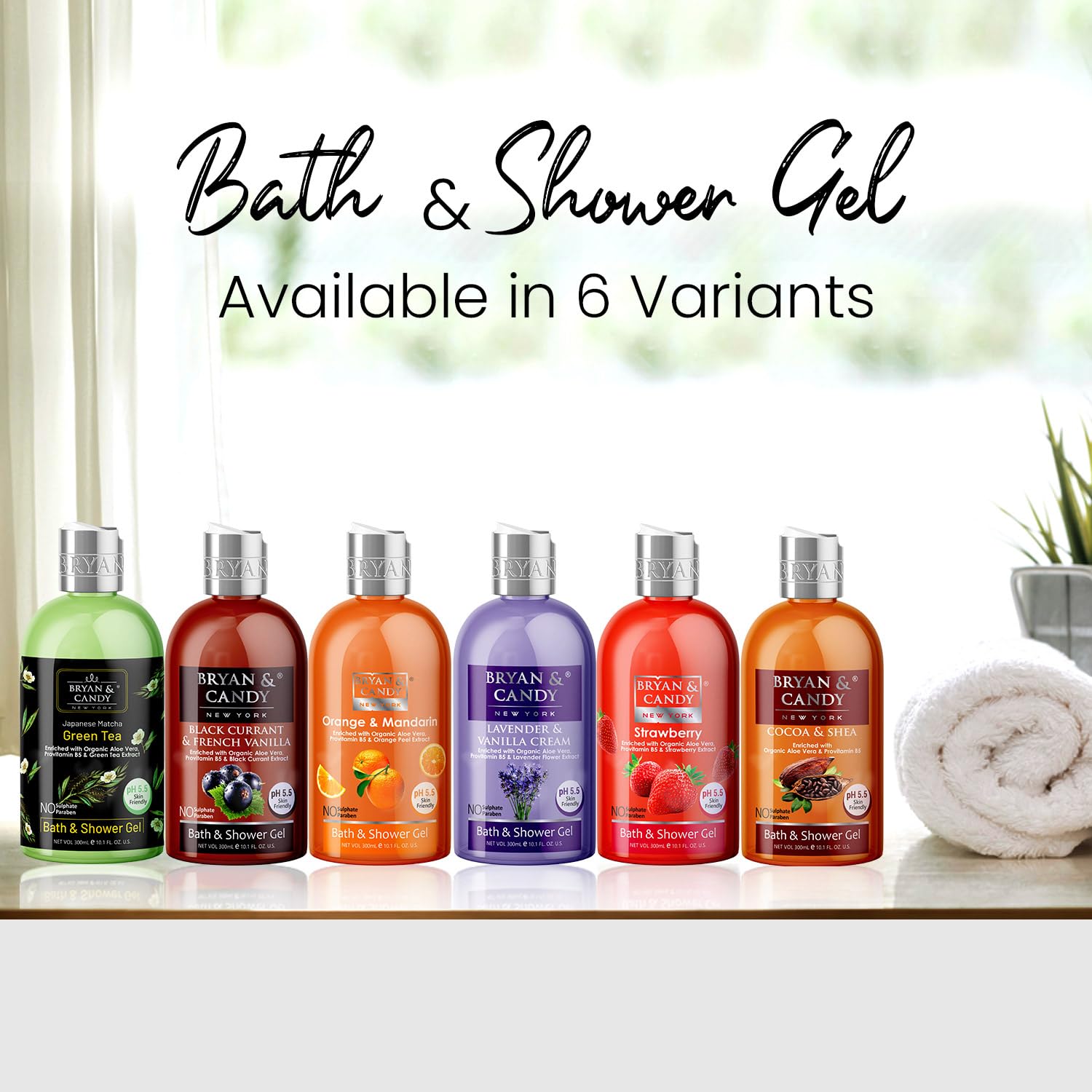 Bryan & Candy Green Tea & Aloe Vera Shower Gel (300ml) - Gentle Moisturizing Body Wash for Soft Skin | Refreshing Daily Cleanser for Dry & Sensitive Skin | Perfect for Morning Energy Boost & Nighttime Relaxation
