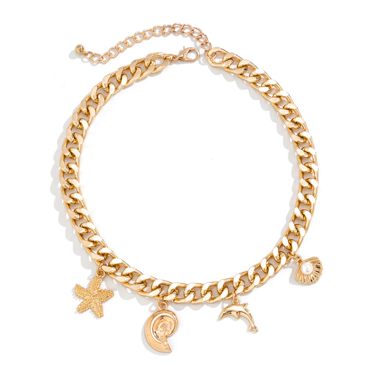 Dolphin Starfish Pendant Necklace & Bracelet Set - Ocean Themed Jewelry for Women, Beach Vacation Gift, Summer Accessories for Sea Lovers