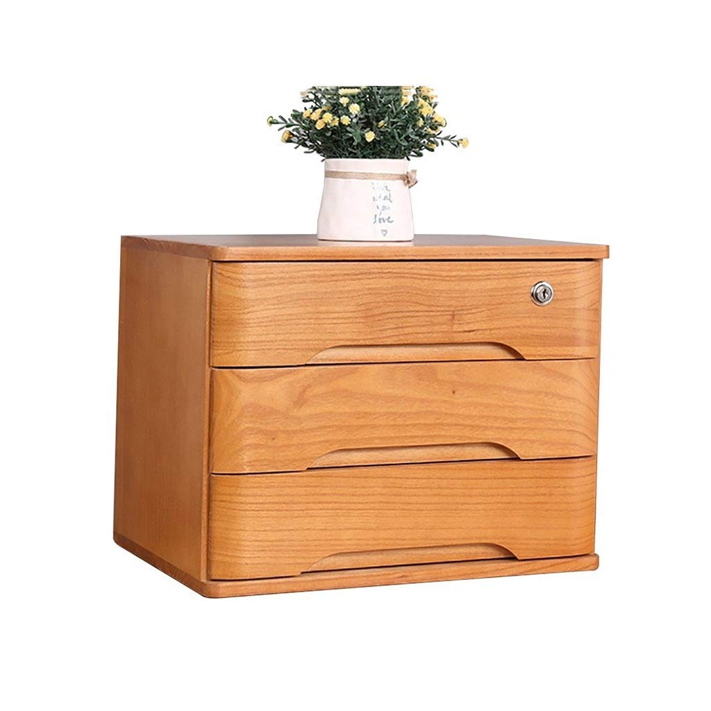 FPigSHS A4 Flat File Cabinet with Lock - 3-Layer Wooden Storage Box, Office Desktop Drawer Organizer for Documents, Small Chest of Drawers (15.7