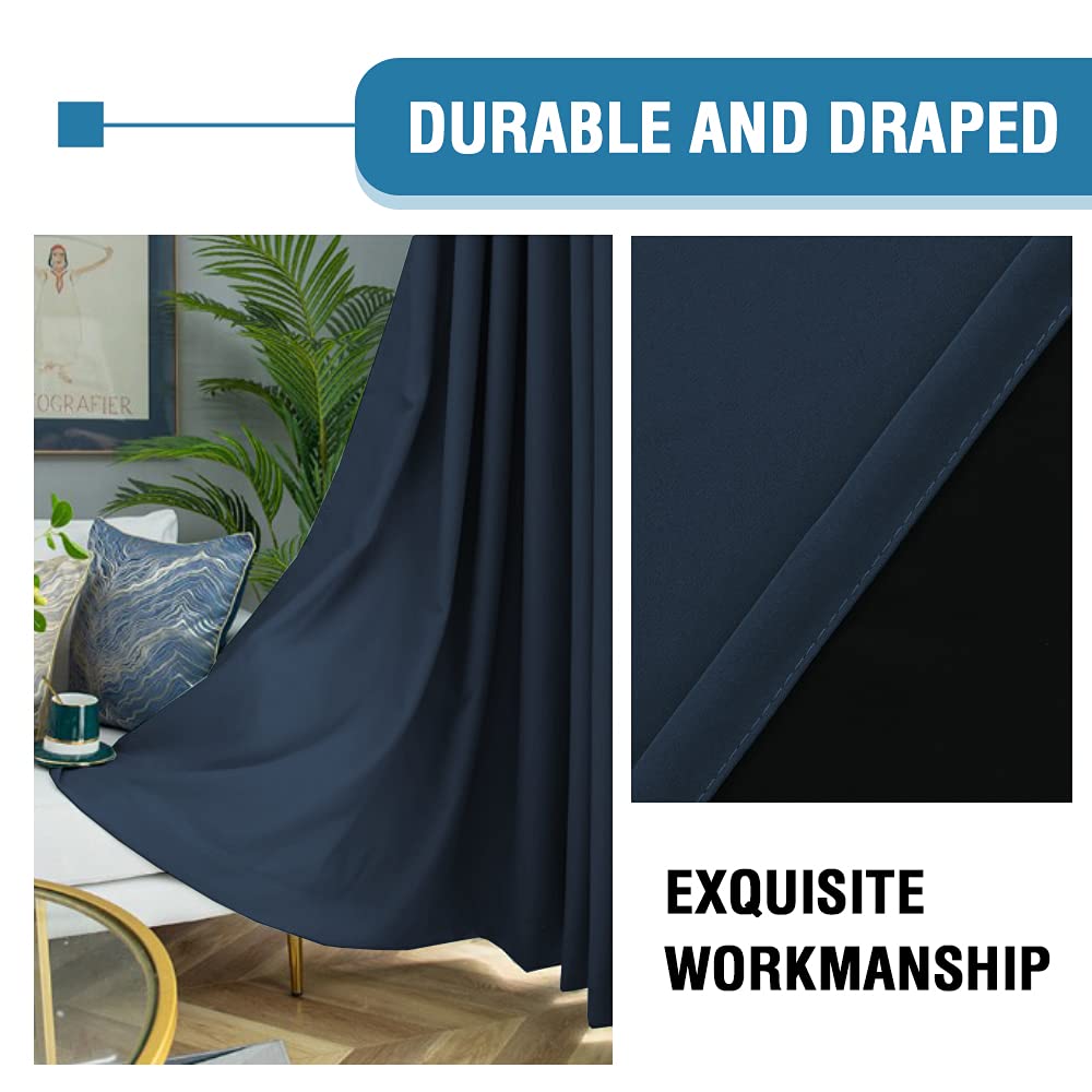 H.VERSAILTEX 100% Blackout Thermal Insulated Curtains - 84 Inch Length Rod Pocket Drapes with Black Liner (2 Panels, Navy) for Bedroom & Living Room - Perfect for Light Blocking, Privacy & Energy Efficiency
