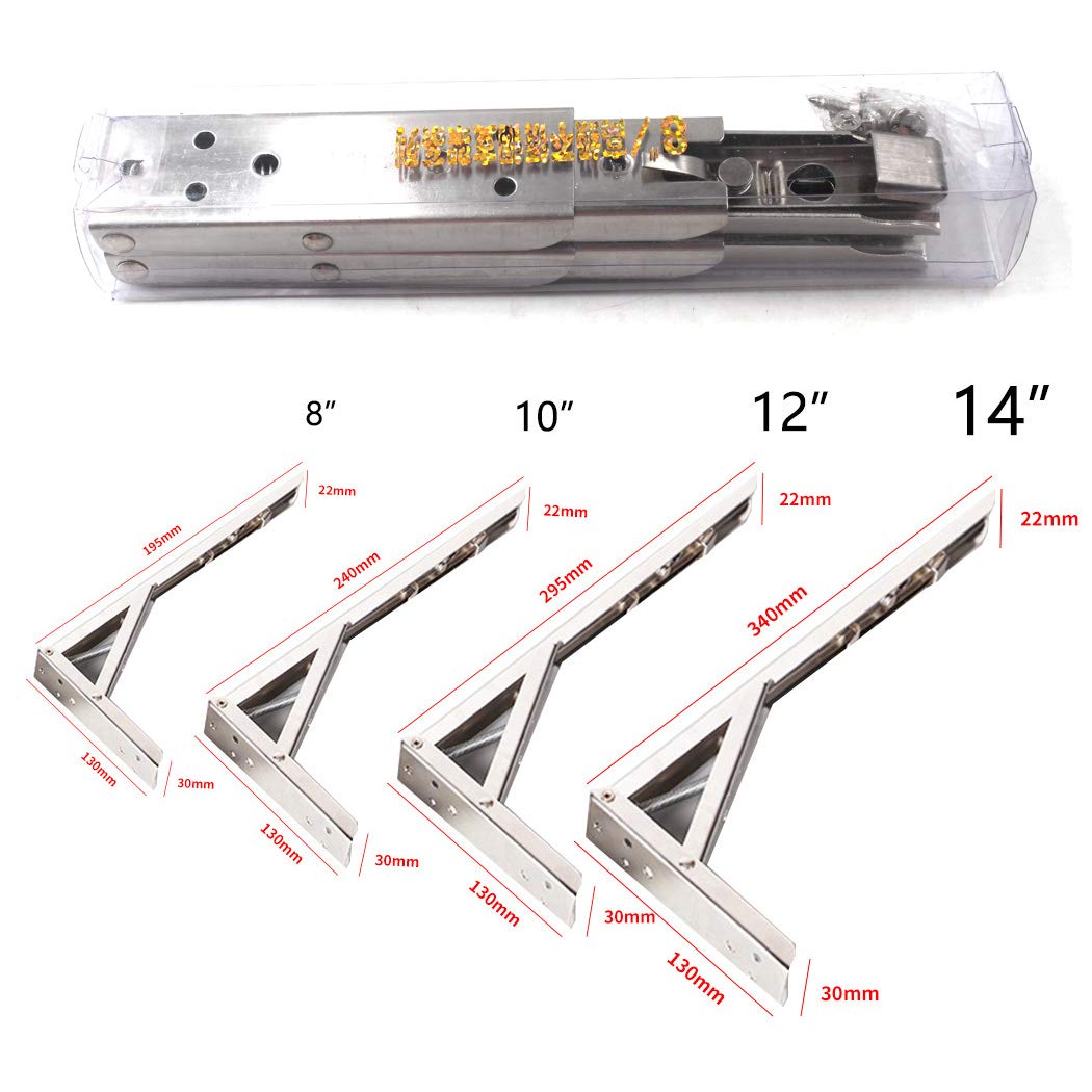 10 Inch Heavy Duty Stainless Steel Folding Shelf Bracket - 132lb/60KG Load Capacity - Adjustable Corner Brace for Kitchen Cabinets, Bathroom Shelves, Bookshelves & Furniture - Easy Release Mechanism - Perfect for Space Saving Storage Solutions