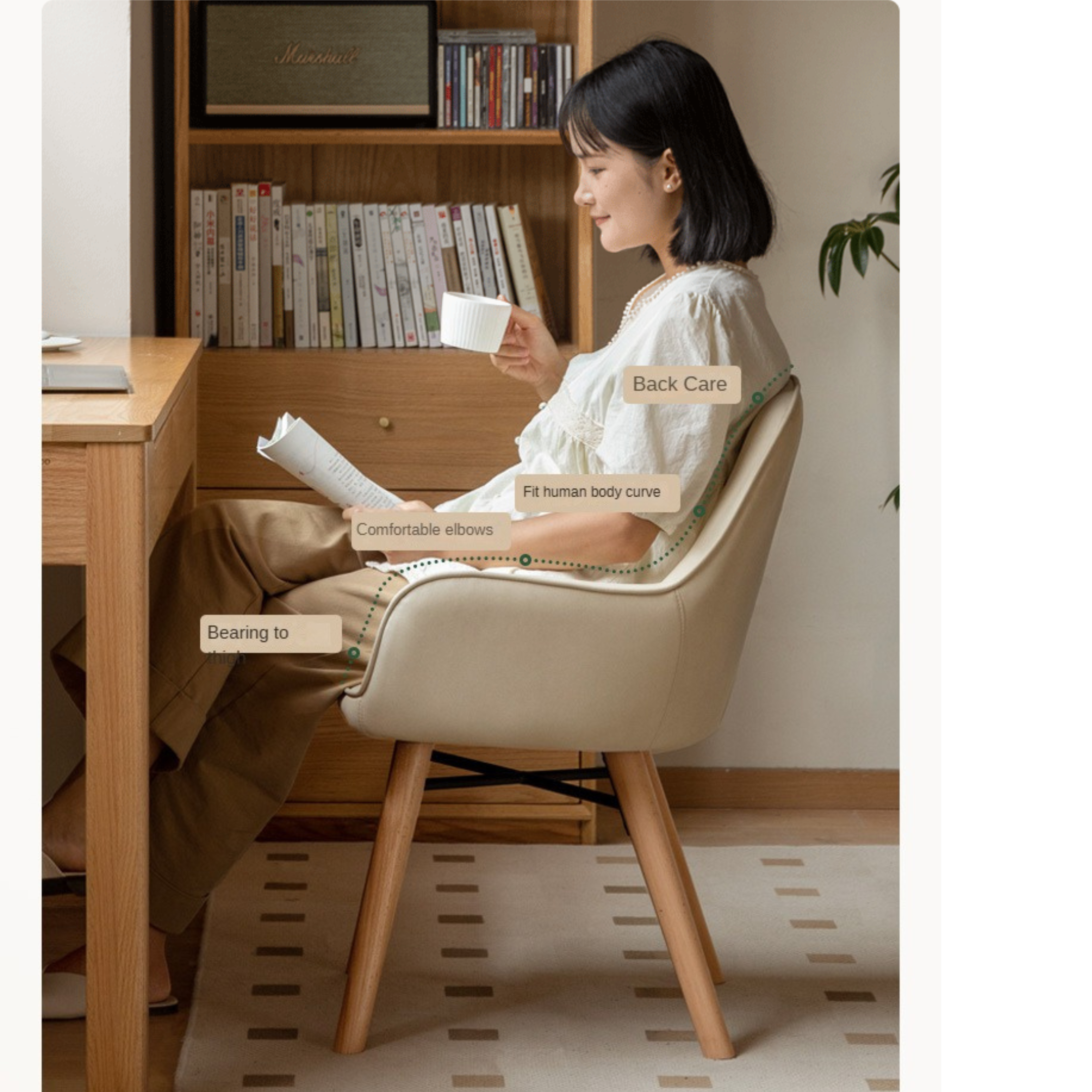 Premium Beech Solid Wood Modern Fabric Soft Back Chair - Ergonomic Office & Home Dining Comfort