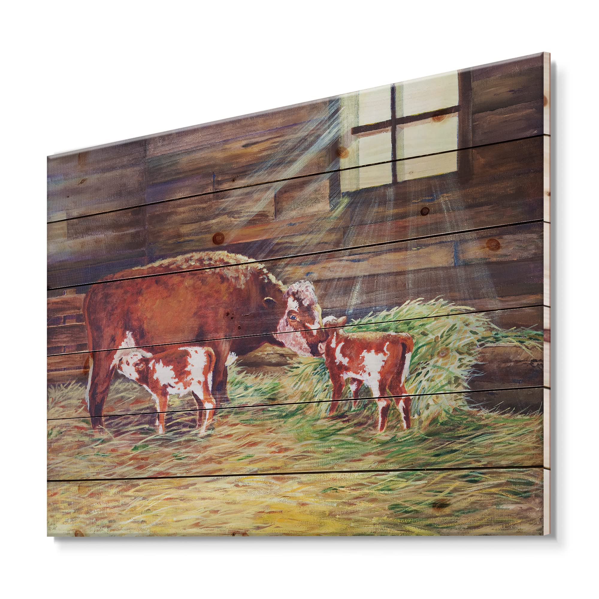 DesignQ Farmhouse Wood Wall Decor - Newborn Twin Calves at The Farm Brown Wood Wall Art, Large Animal Wood Panels Printed on Natural Pine - Perfect for Nursery, Living Room & Country Home Decor