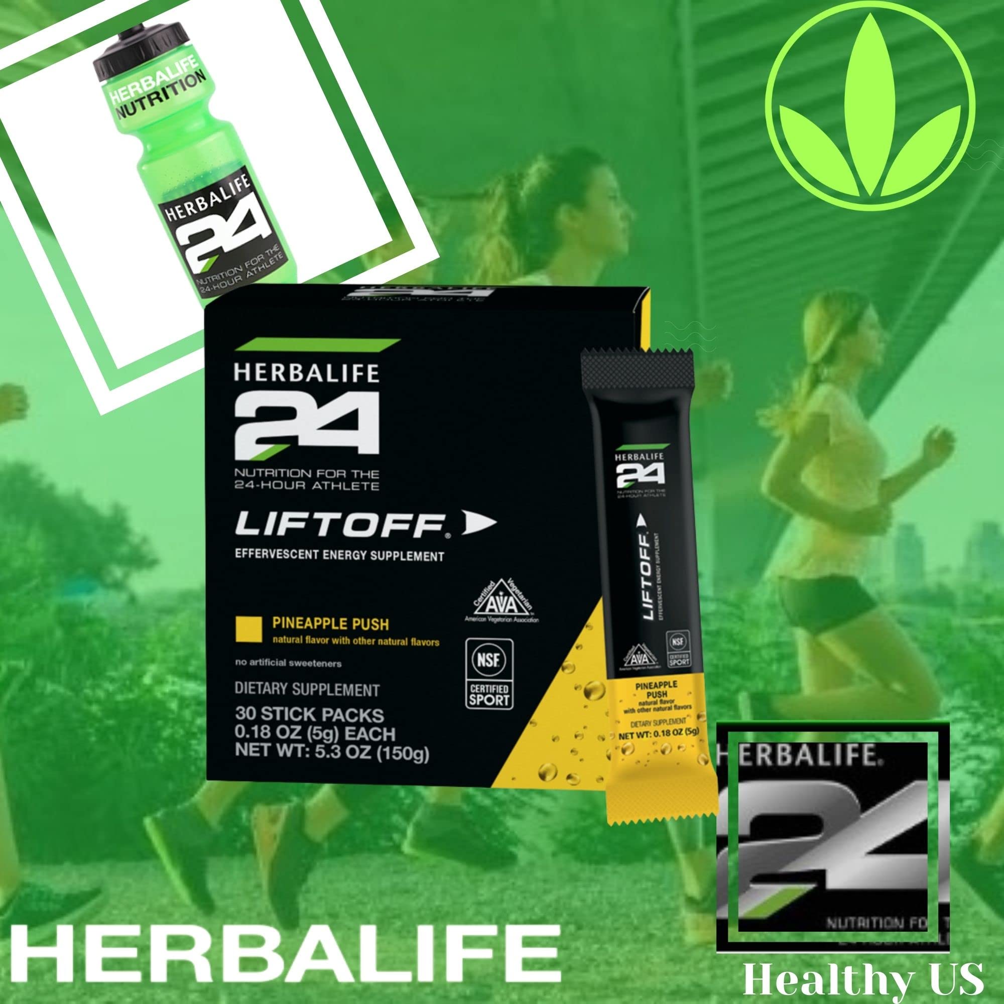 HERBALIFE24 Liftoff Pineapple Push Energy Supplement - 30 Stick Packs for Athletes | Natural Flavor, NSF Certified for Sport & Vegetarian | Pre-Workout Boost & Daily Energy Support