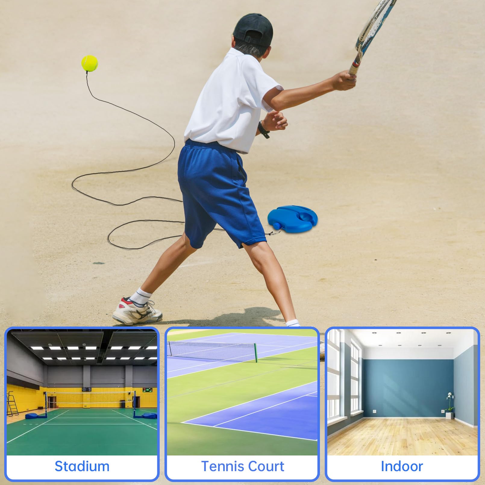 Tennis Trainer Rebound Ball with 3 String Balls - Solo Tennis Practice Equipment | Portable Tennis Training Tool for Beginners | Rebounder Kit for Backyard & Court Drills | Improve Forehand & Backhand Skills