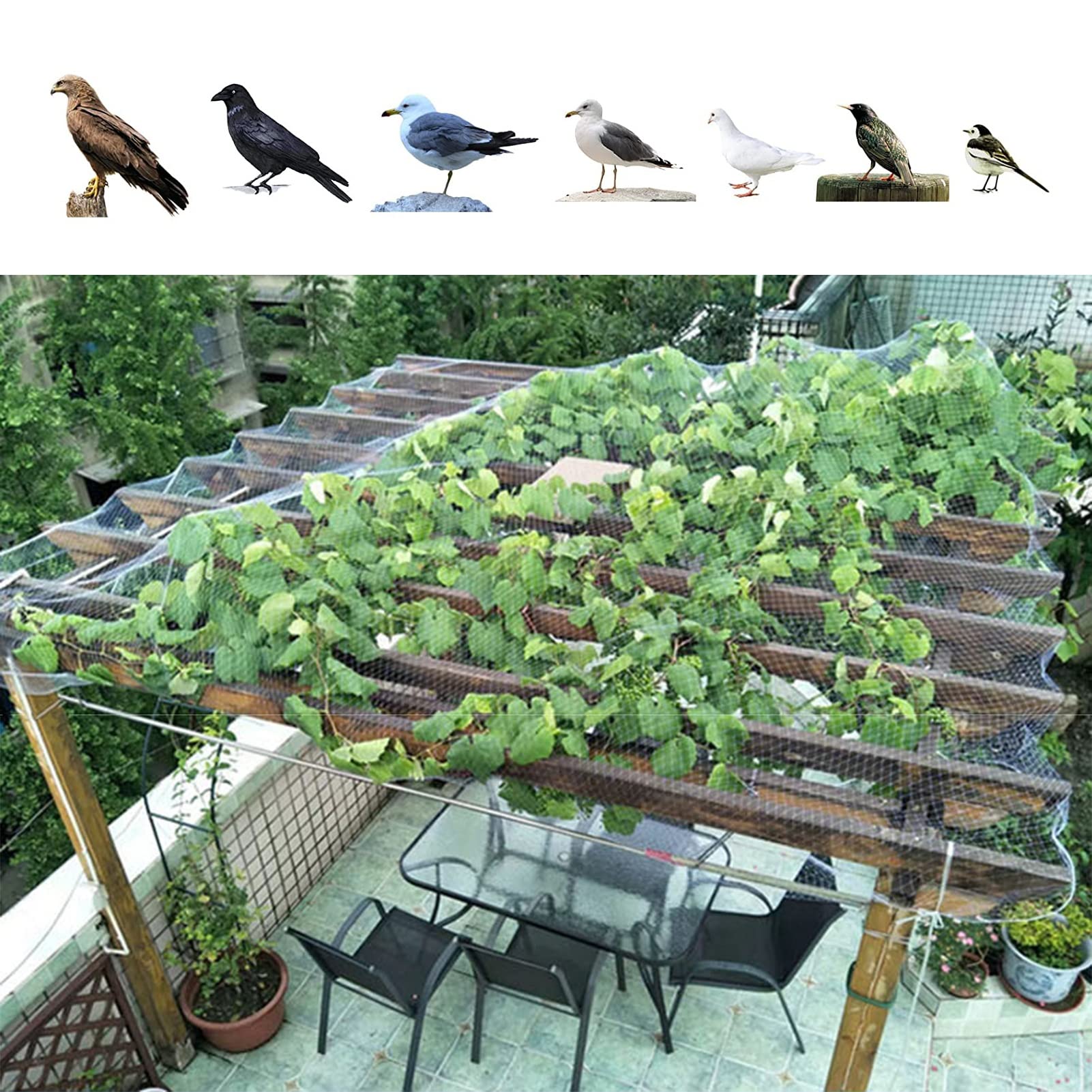Premium White Bird Netting for Garden & Balcony - Large Trellis Netting for Strawberry, Blueberry Bushes Protection - Durable Reusable Nylon Chicken Coop Fence (7x15m/23x49.2ft) - Ideal for Fruit Protection, Poultry Safety & Vertical Gardening