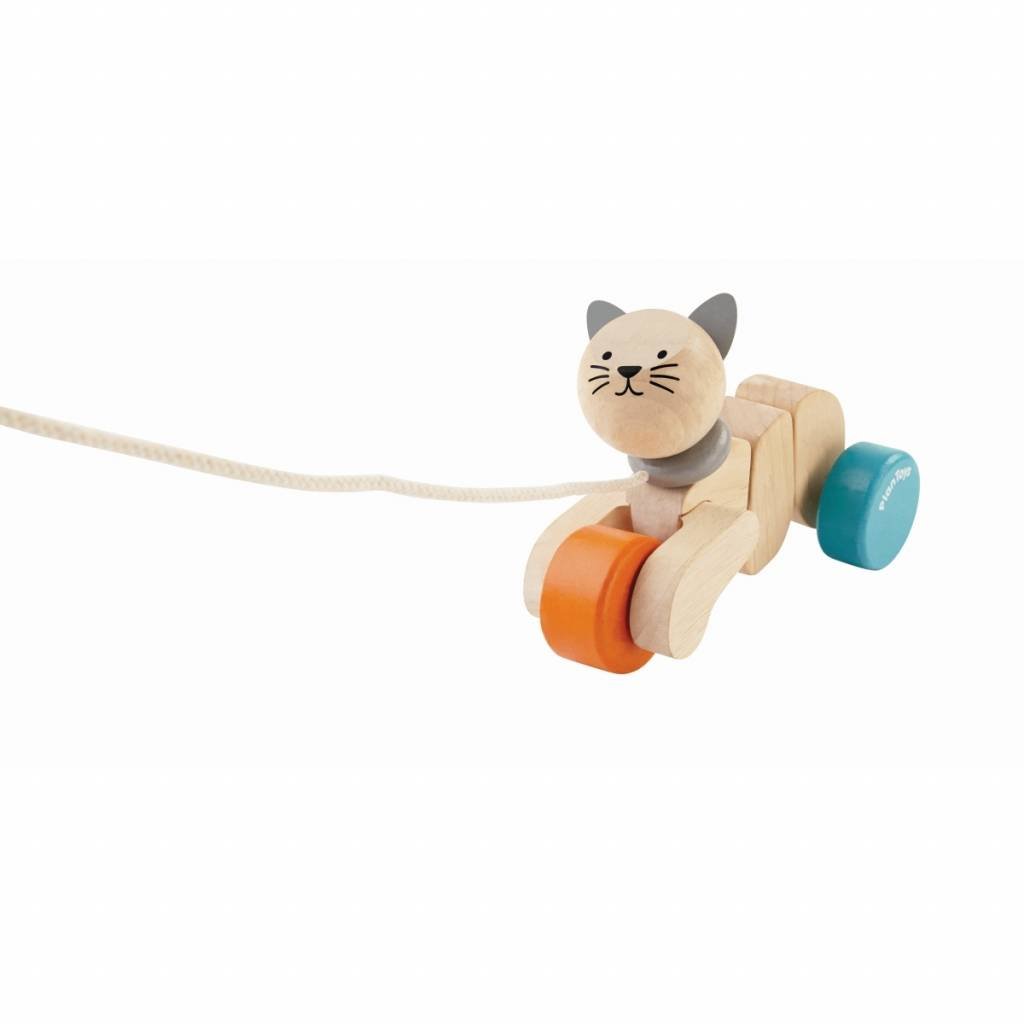 PlanToys Dancing Cat Pull Toy - Wooden Pull String Toy for Toddlers & Kids - Fun Interactive Learning Toy for Early Childhood Development - Perfect for Playtime, Gifts & Montessori Classrooms