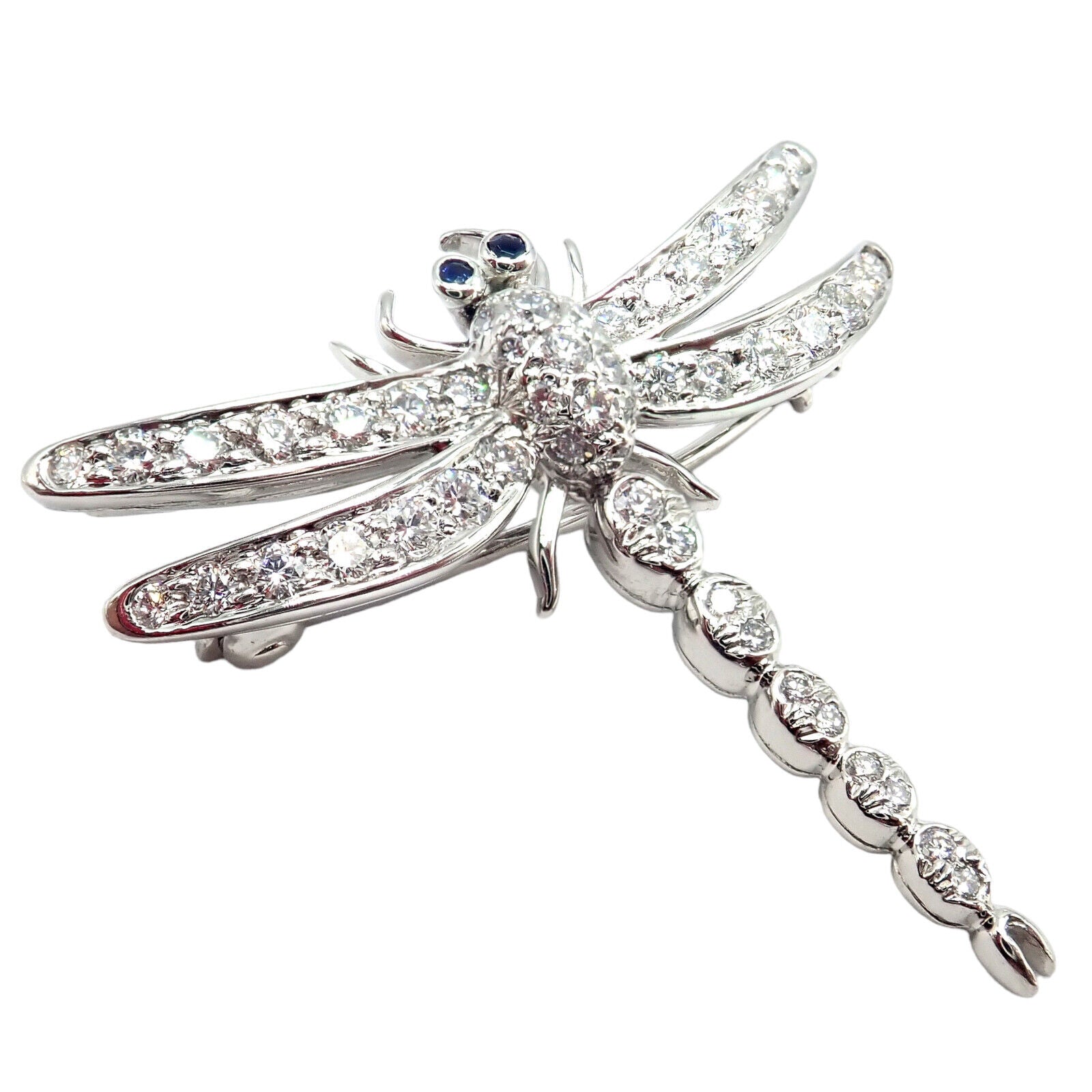 Authentic Tiffany & Co. Platinum Dragonfly Diamond Sapphire Brooch Pin - Elegant Jewelry for Women, Perfect Gift for Anniversaries & Special Occasions