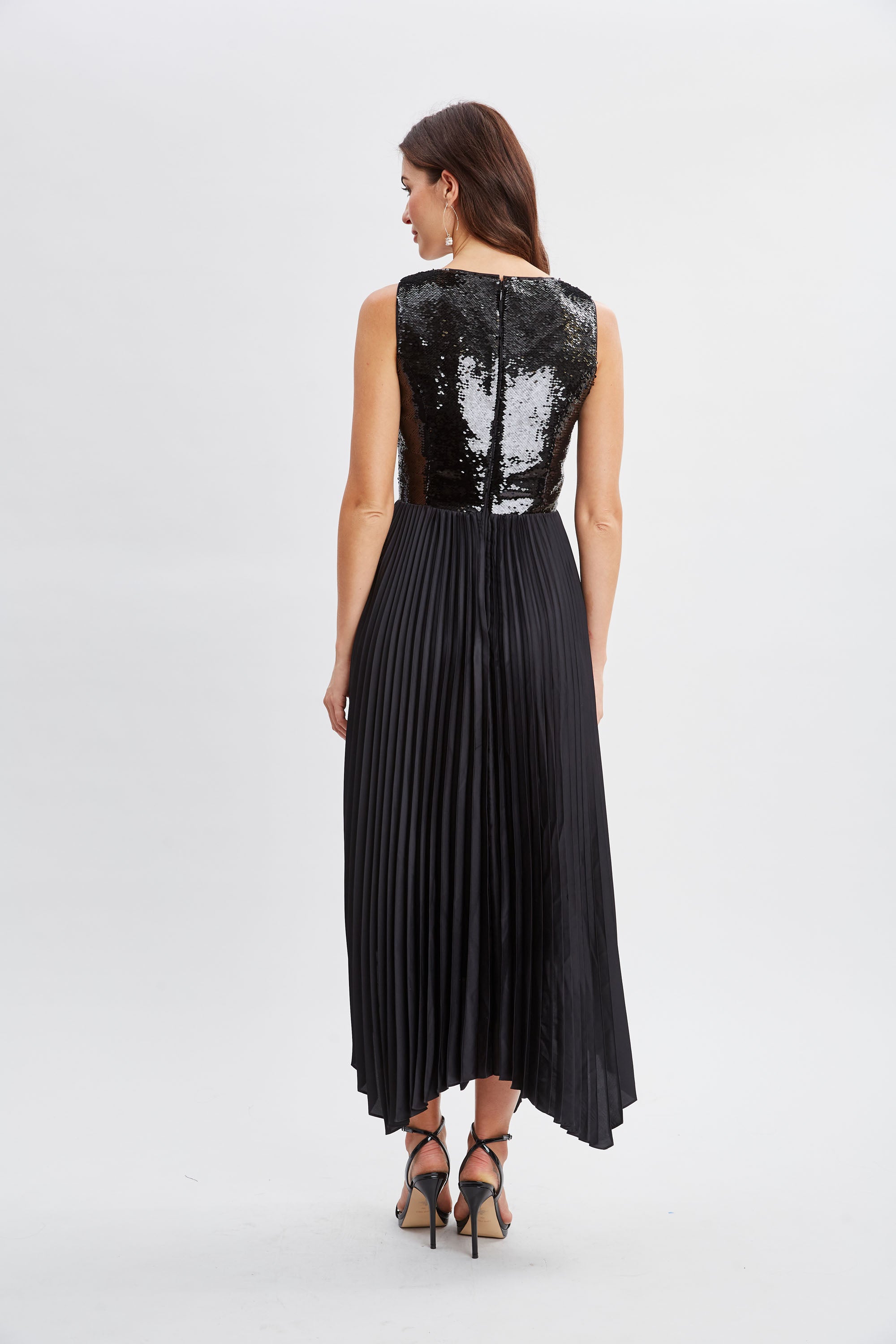 Sparkly Sequin Bodice Pleated Party Dress for Women - Elegant Evening Gown for Prom, Wedding, Cocktail Party & Special Occasions