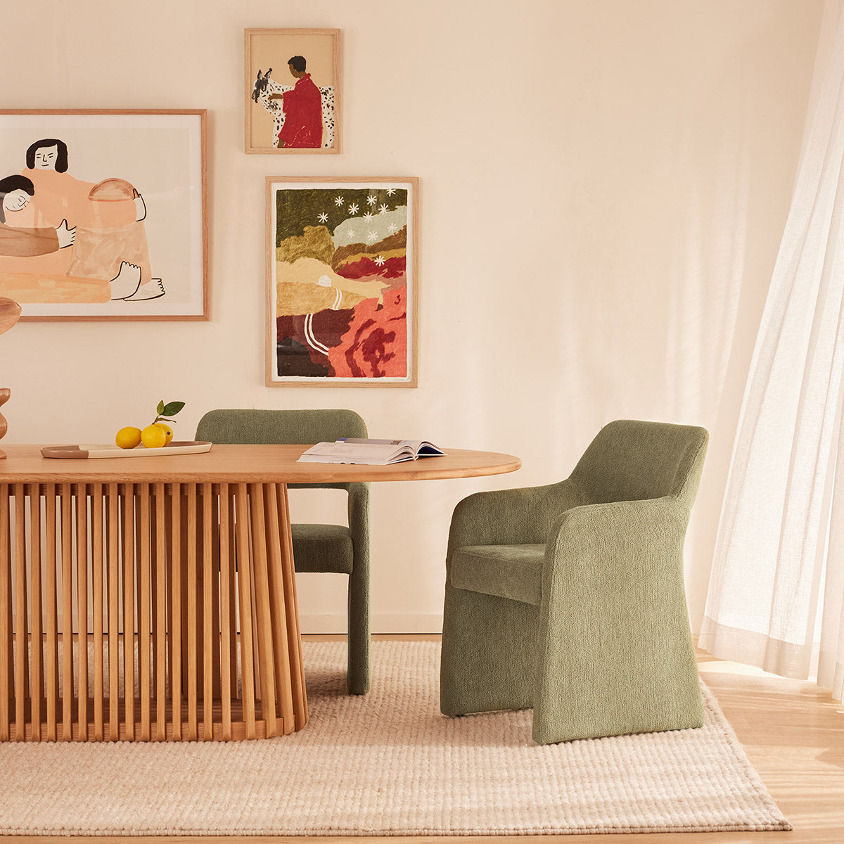 Amelia Boucle Dining Arm Chair - Upholstered Accent Chair for Kitchen, Dining Room & Office - Modern Comfortable Seat with Soft Fabric & Sturdy Frame