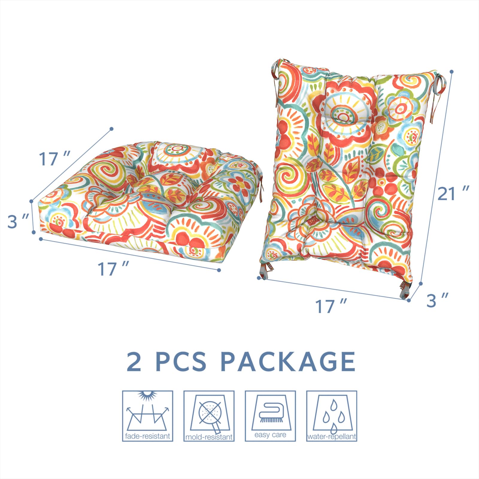 **LVTXIII Outdoor Rocking Chair Cushion Set of 2 - Fade & Water Resistant Tufted Seat Cushions with Ties - 38x17x3 Inches, Flower Red - Perfect for Patio, Garden & Porch Relaxation**