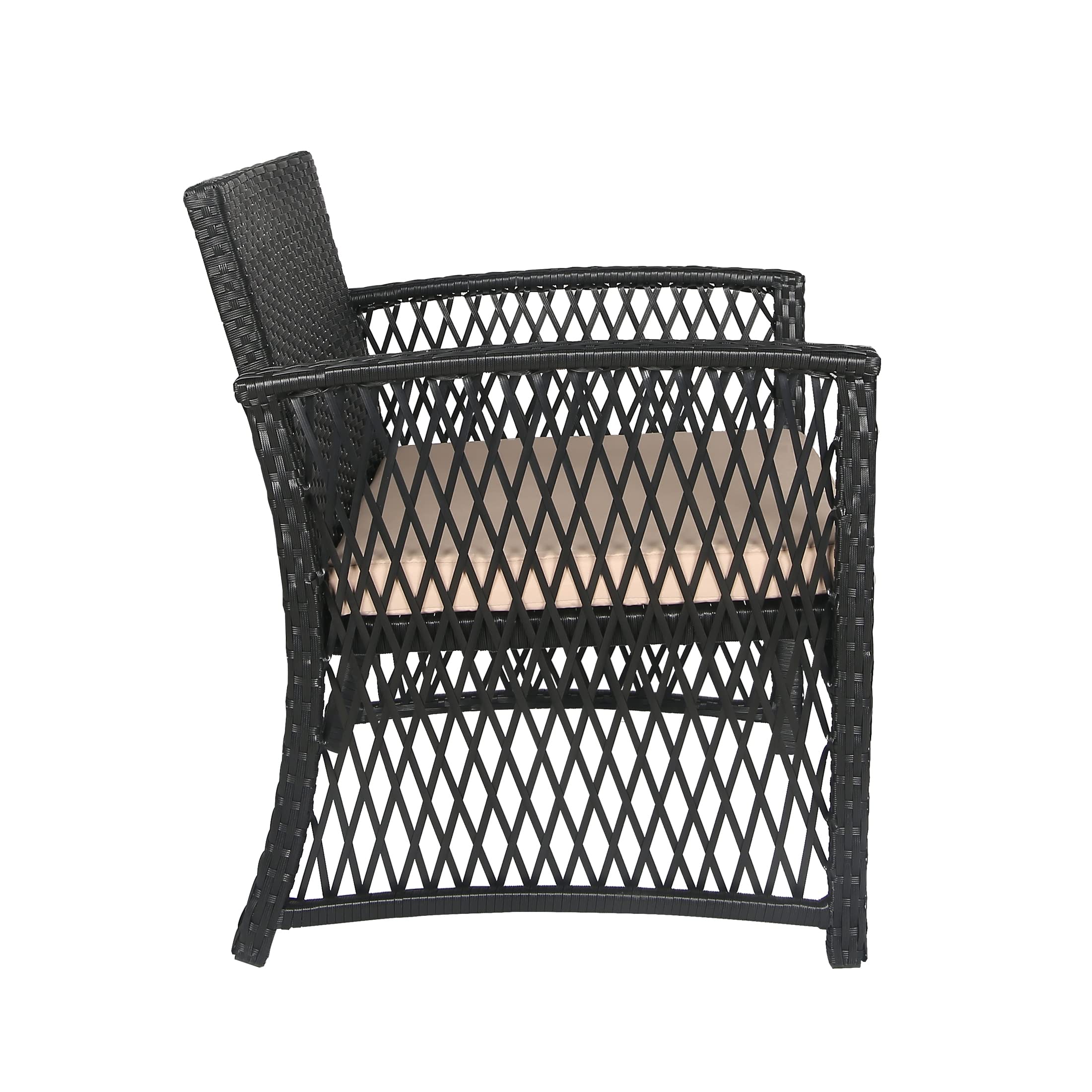 WestinTrends Melvi 3-Piece All-Weather PE Rattan Patio Furniture Set - Outdoor Wicker Bistro & Conversation Set in Black & Beige - Perfect for Backyard, Garden, Poolside & Balcony Relaxation