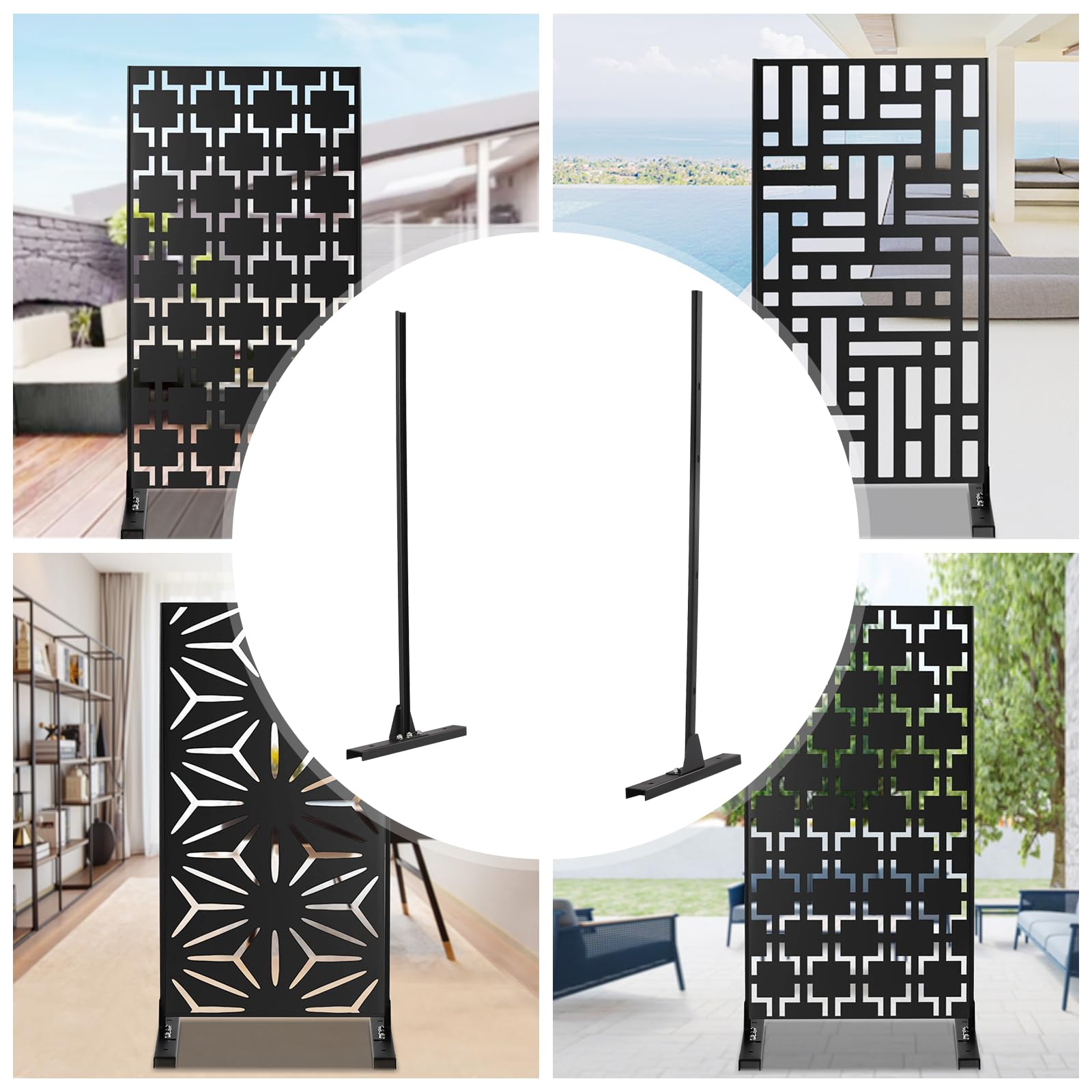 6.2ft Metal Decorative Privacy Fence Screen Stand for Outdoor Deck, Balcony & Porch - Durable Weatherproof Panel Divider for Backyard, Garden & Patio Privacy Protection
