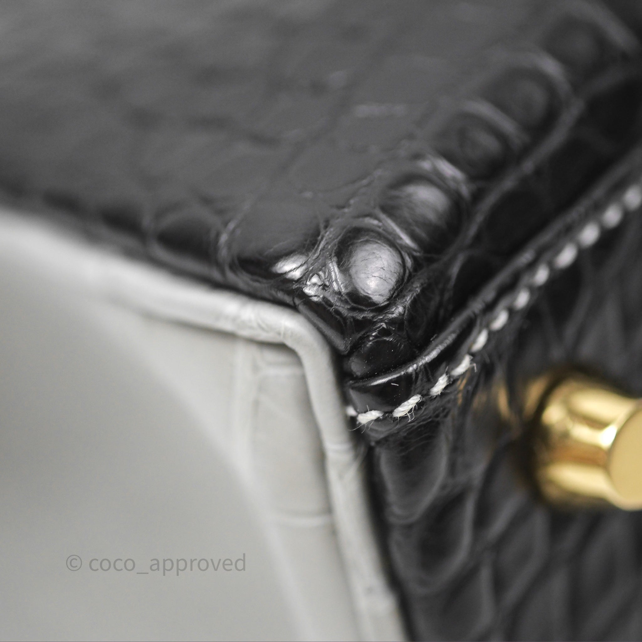 Authentic Hermès Retourne Kelly 25 Alligator Leather Bag - Noir 89 / Gris Mouette 4Z with Brushed Gold Hardware | Luxury Handbag for Women | Perfect for Parties, Weddings & Special Occasions