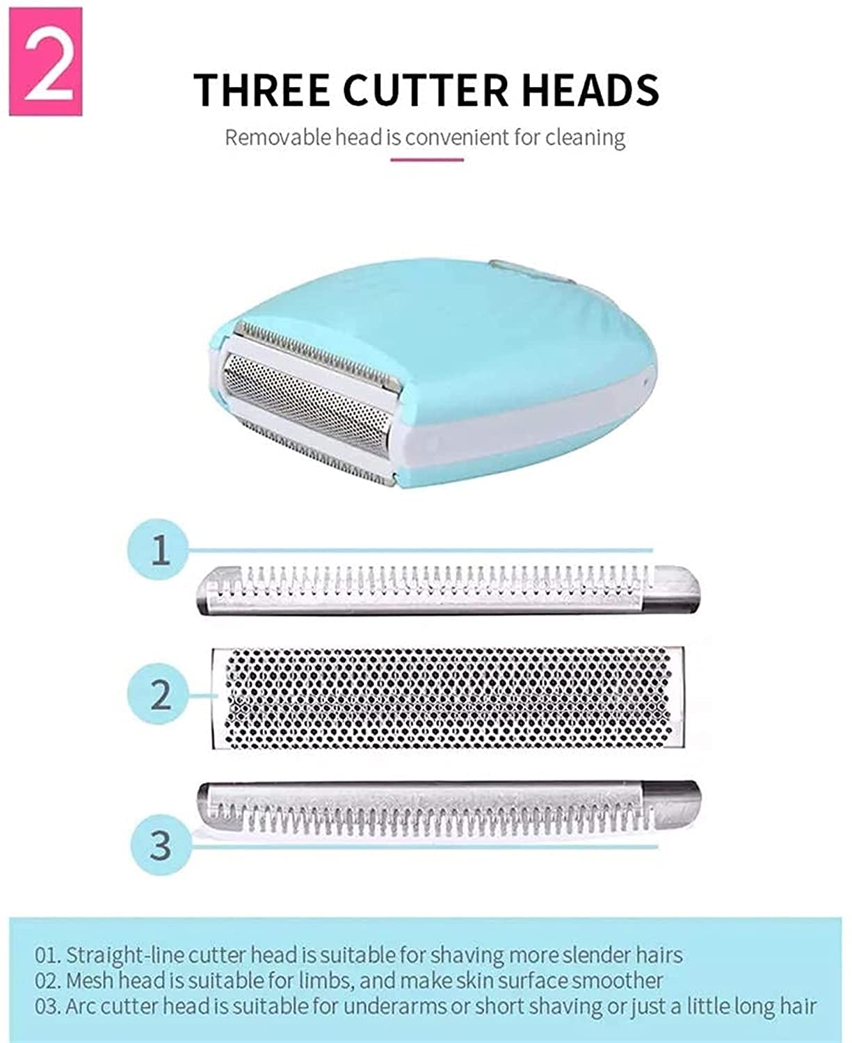 Electric Hair Remover for Women - Painless Epilator for Face, Legs, Armpits, Arms & Bikini Line - Wet & Dry Cordless USB Rechargeable Epilation Device (Blue) - Perfect for Travel, Gym & Home Hair Removal