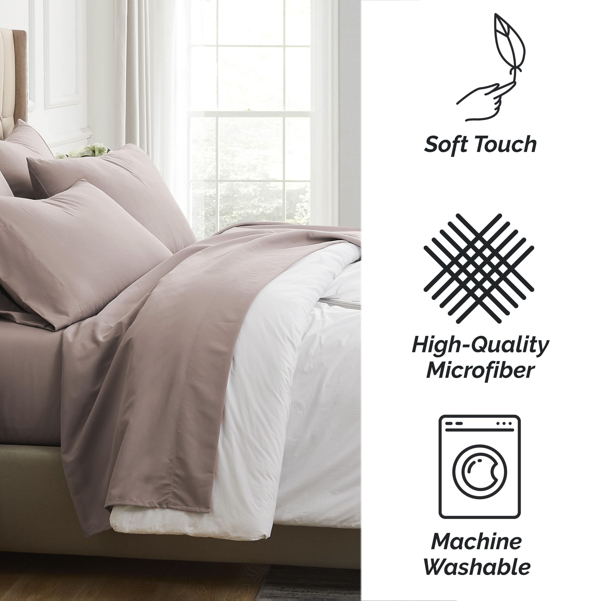 Southshore Fine Living Premium 4-Piece Deep Pocket Sheet Set - Easy Care & Shrinkage Free - Includes 1 Flat Sheet, 1 Fitted Sheet & 2 Pillowcases - Muted Mauve - Twin XL Size - Perfect for Guest Rooms, Dorms & Cozy Bedrooms