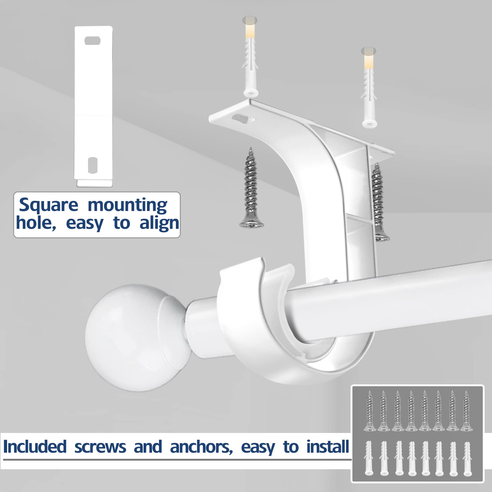 Heavy Duty White Ceiling Curtain Rod Brackets - 4 Pack for 1 Inch Rods, Durable Curtain Hangers & Hooks for Drapes - Easy Installation for Bedroom, Living Room & Home Decor