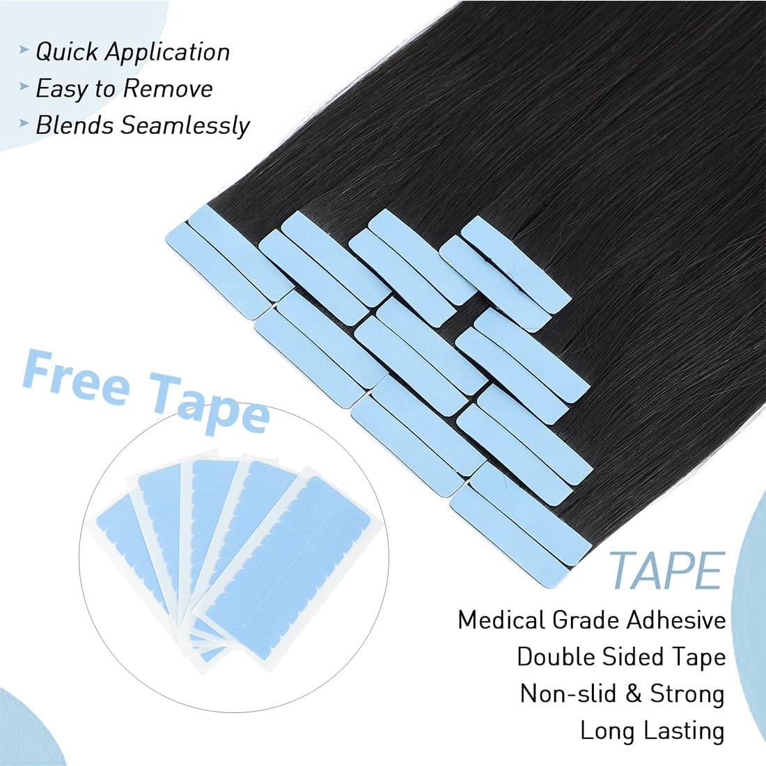 40 Pcs Tape in Hair Extensions - 100% Human Hair, Light Yaki Straight, Seamless & Invisible - Natural Black Color, 18 Inch for Black Women | Perfect for Daily Wear, Parties & Special Occasions