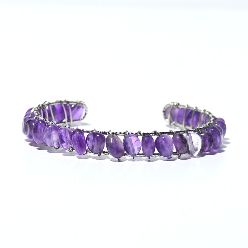 Natural Amethyst Crystal Bangle Bracelet for Women - Healing Stone Jewelry for Meditation, Yoga & Spiritual Gifts
