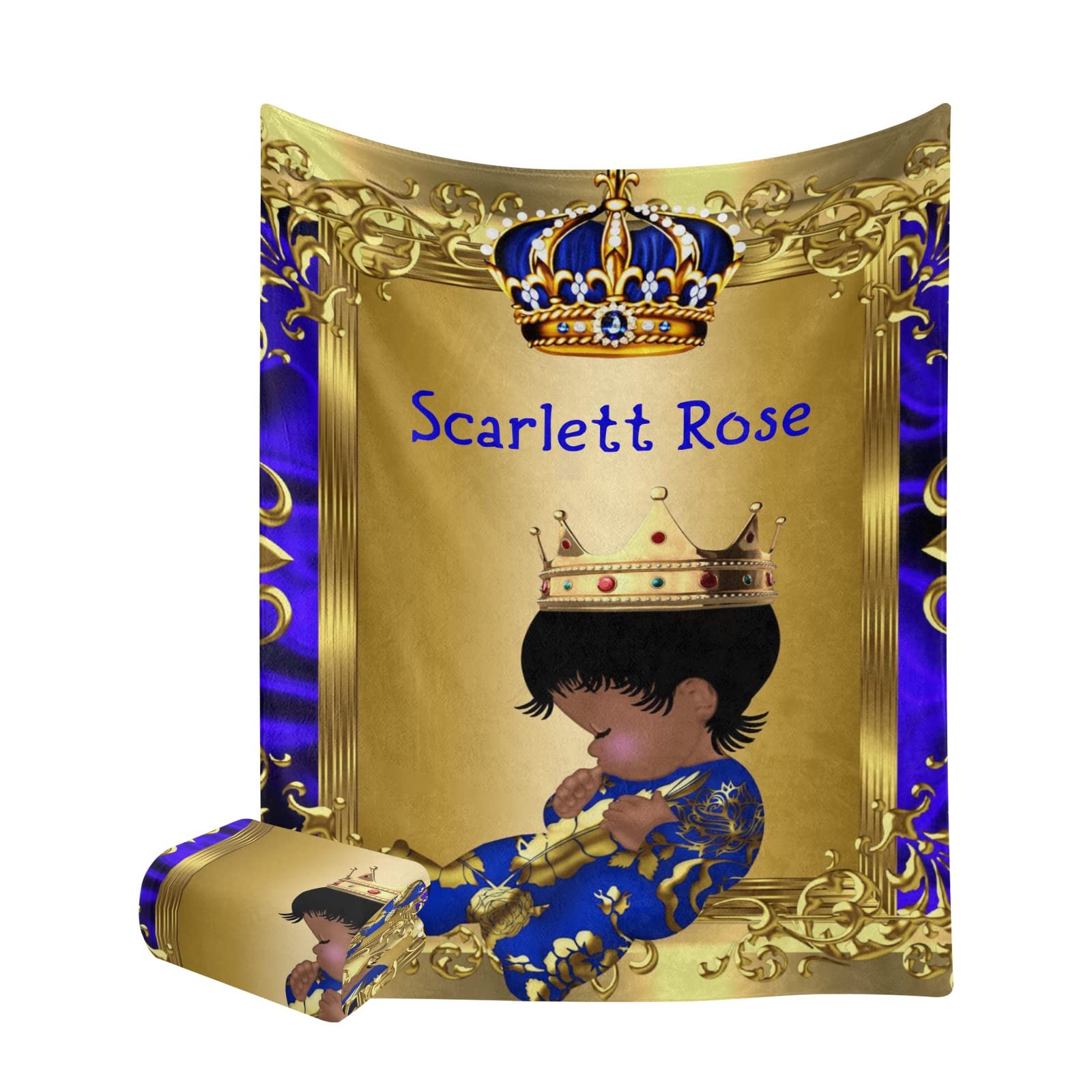 Personalized Baby Boy Fleece Blanket - Golden Blue Name Blanket for Birthday & Wedding Gifts - 50
