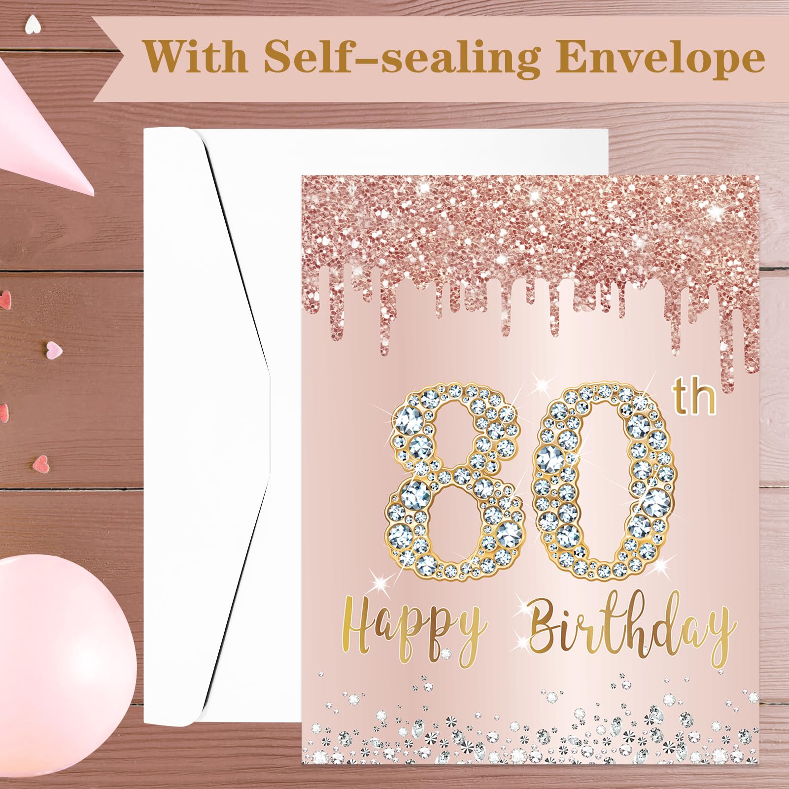 Extra Large 80th Birthday Card with Envelope - Jumbo 22×14.17 Inch Pink Rose Gold Giant 80 Year Birthday Greeting Card & Guest Book for Women - Perfect for Milestone Celebrations, Party Decorations, and Memorable Gift Giving