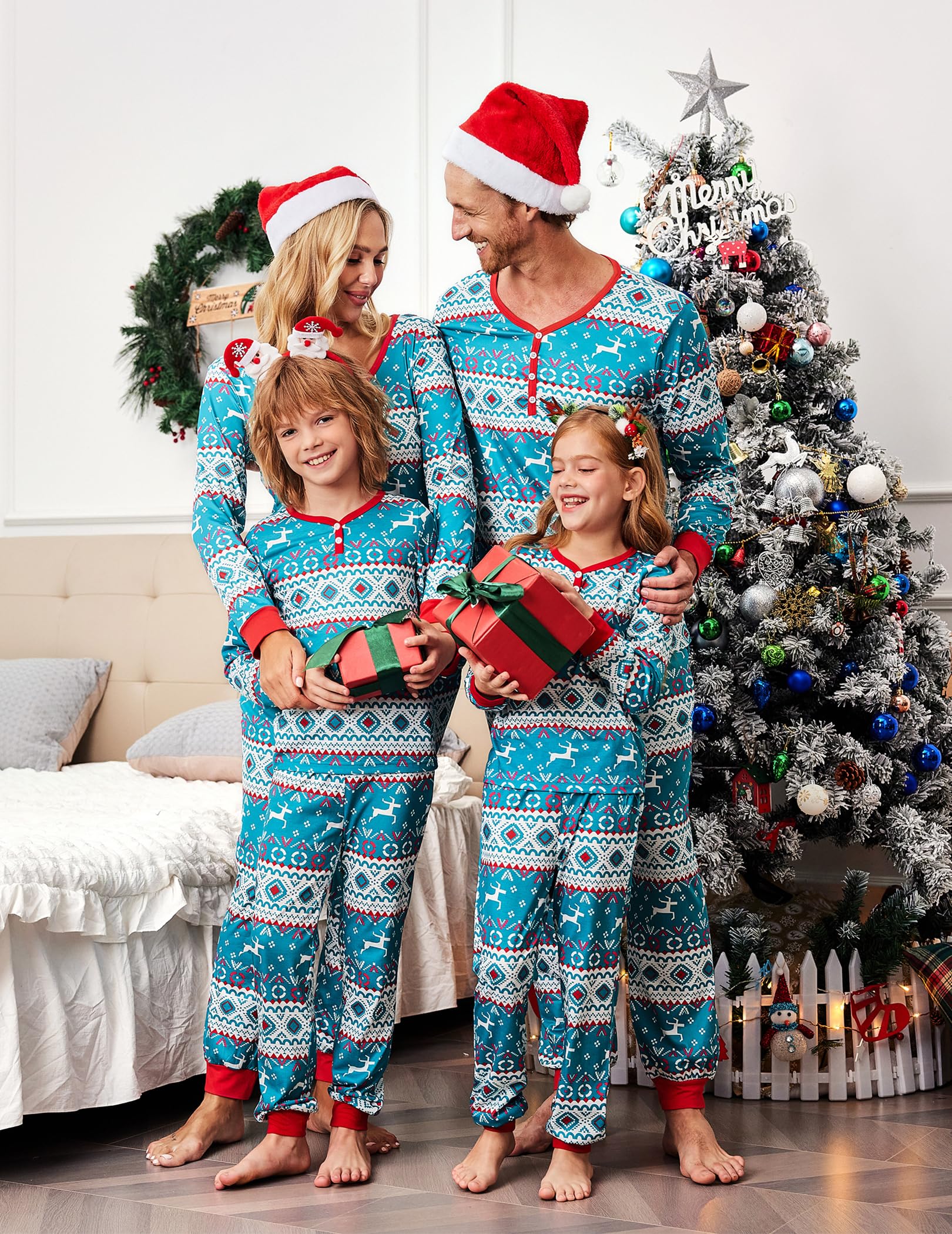 Ekouaer Family Matching Christmas Pajamas Set - Women's Men's Kids Long Sleeve Sleepwear Pjs, Cozy Holiday Lounge Outfits for Family Photos, Christmas Morning & Festive Gatherings