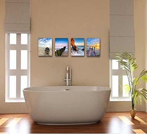 Wieco Art Beach Canvas Wall Decor - Ocean Seascape Painting for Bathroom, Bedroom & Coastal Home Decor - Perfect for Nautical Themed Spaces & Relaxing Coastal Vibes