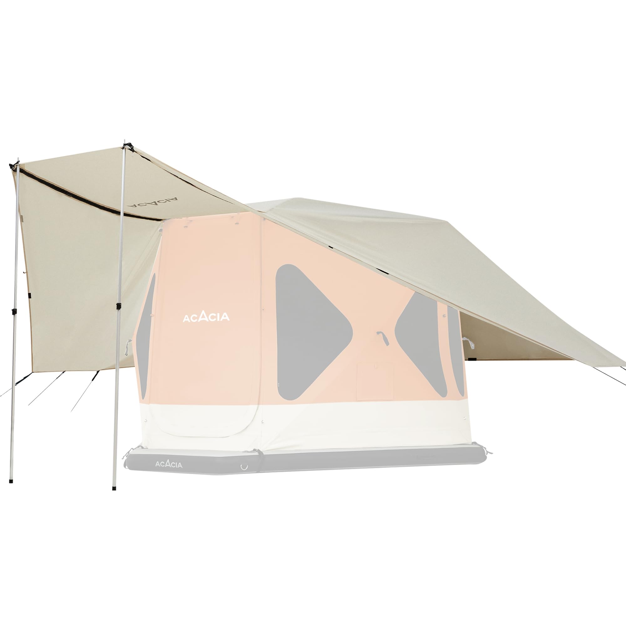 ACACIA Canopy XL for Space Acacia Camping System - Waterproof PU2000 4-Season Camping Tarp with UPF50+ Sun Protection, Includes 4 Telescoping Poles & Carry Bag (Almond Color) - Perfect for Backpacking, Hiking, and Outdoor Adventures
