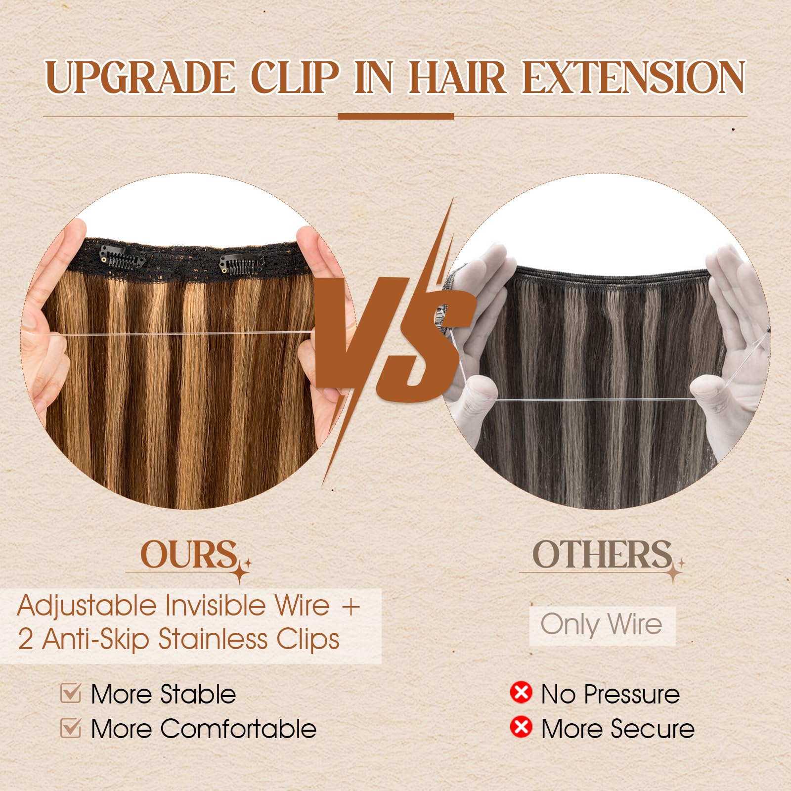Benehair 22 Inch Halo Hair Extensions - 100% Real Human Hair, Invisible Wire with Fish Line, Medium Brown & Dark Blonde Mix (#4&27), 75g - Perfect for Daily Wear, Parties, Weddings & Special Occasions