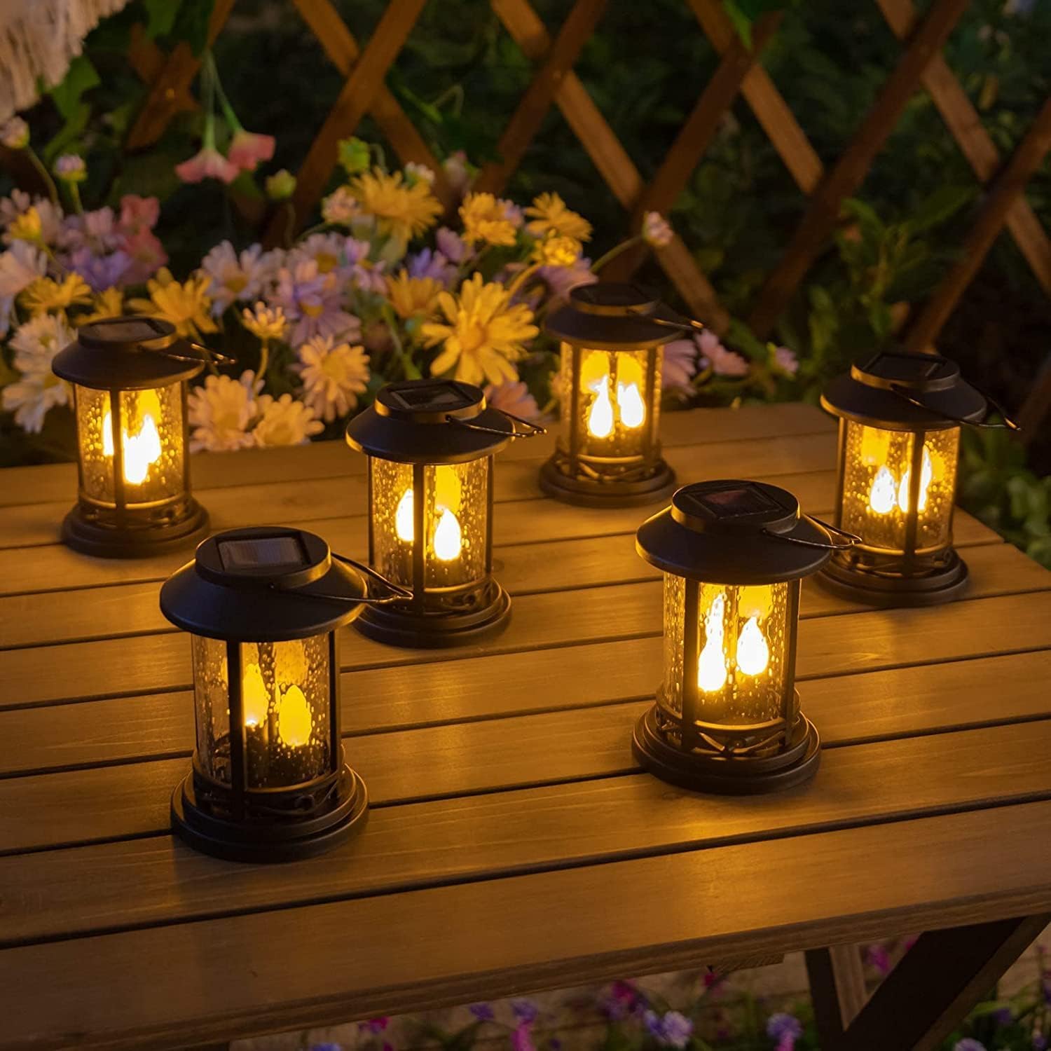 Beautyard 6 Pack Black Solar Powered Flickering LED Candle Lanterns - Waterproof Outdoor Stake Lights for Garden, Pathway, Patio Decor - Perfect for Backyard, Lawn, Wedding & Holiday Lighting Decorations