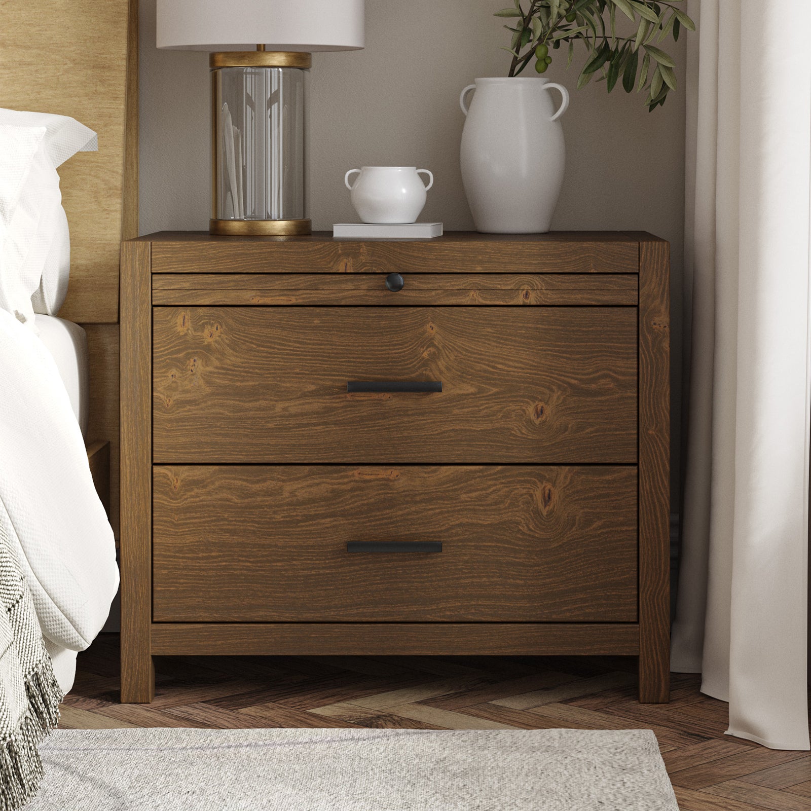 Galatea Simplicity Nightstand with Extendable Tray - Modern Bedside Table with Optional Storage Tray for Bedroom, Living Room or Office Use
