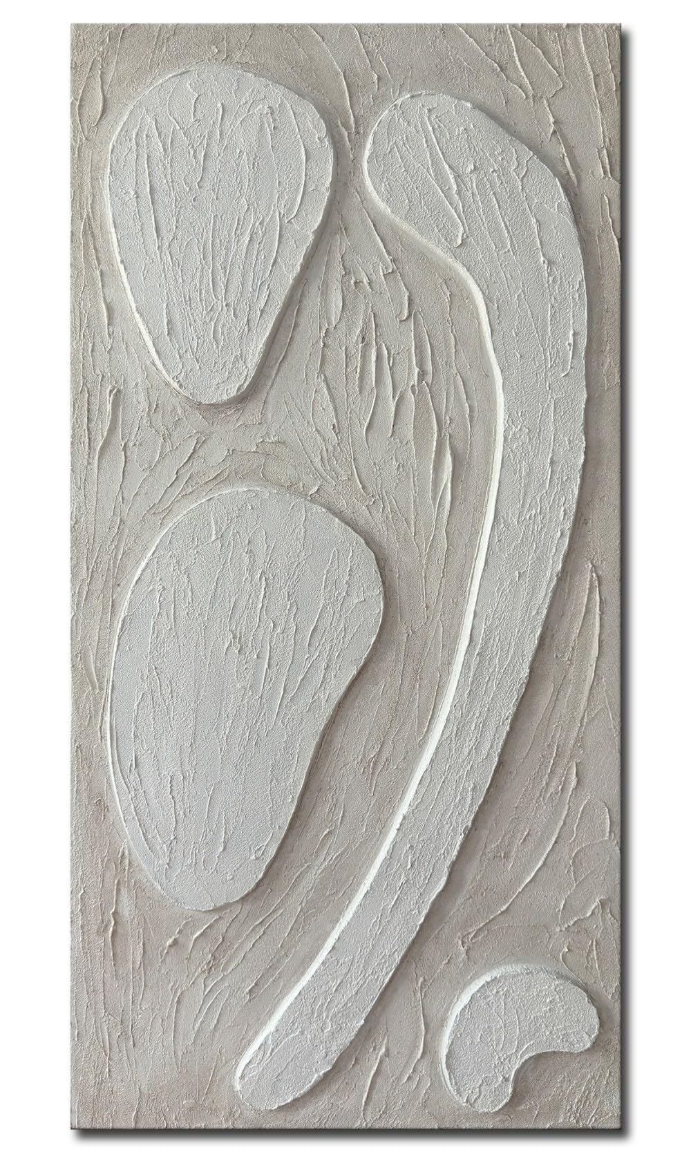 24x48 White Abstract Textured Canvas Wall Art - Hand Painted Contemporary Plaster Decor for Living Room, Bedroom & Office - Minimalist Vertical Modern Home Decor