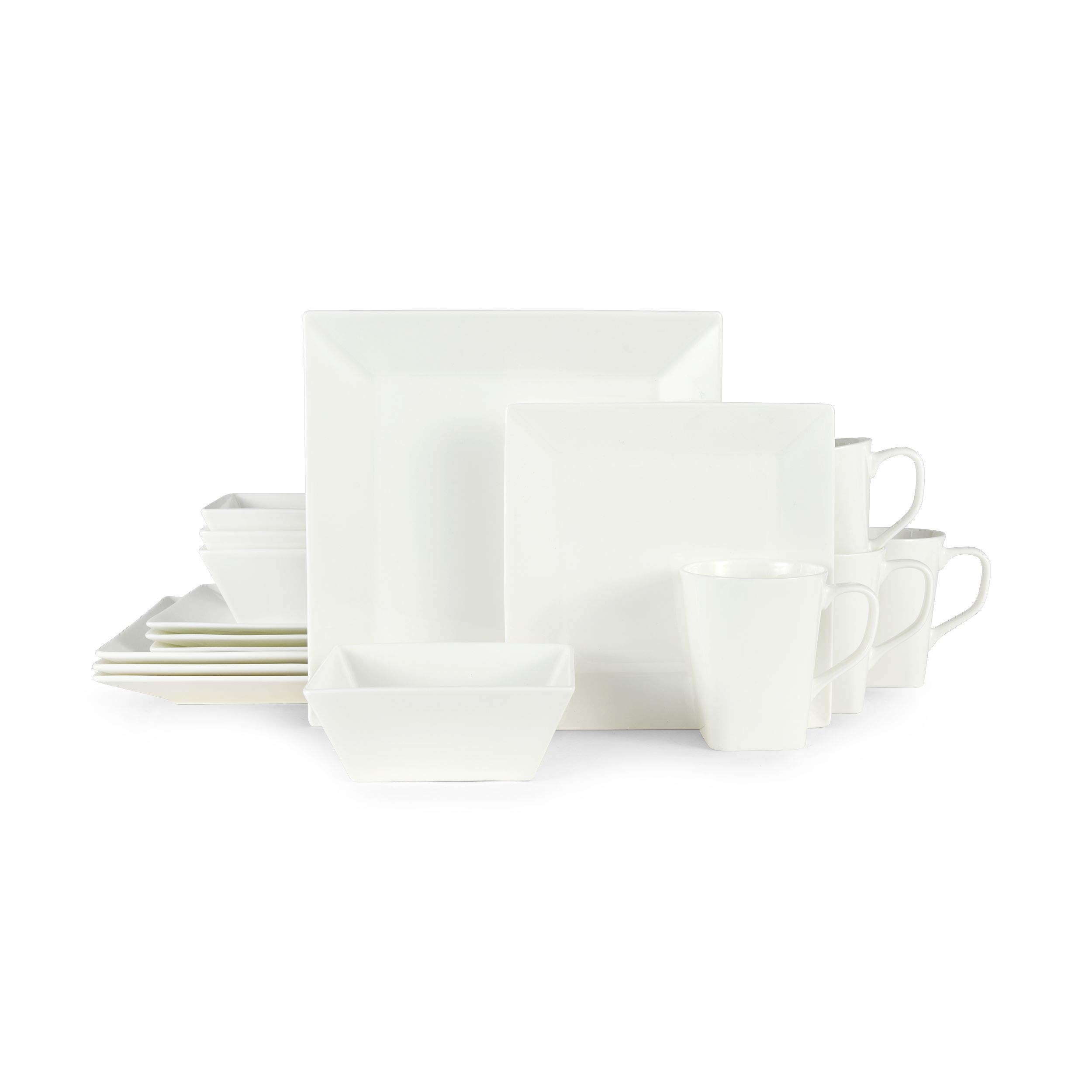 Mikasa Square Delray 16-Piece Bone China Dinnerware Set - White Elegant Dinner Plates, Salad Plates, Bowls & Mugs - Service for 4 - Perfect for Formal Dining, Wedding Registry & Holiday Entertaining