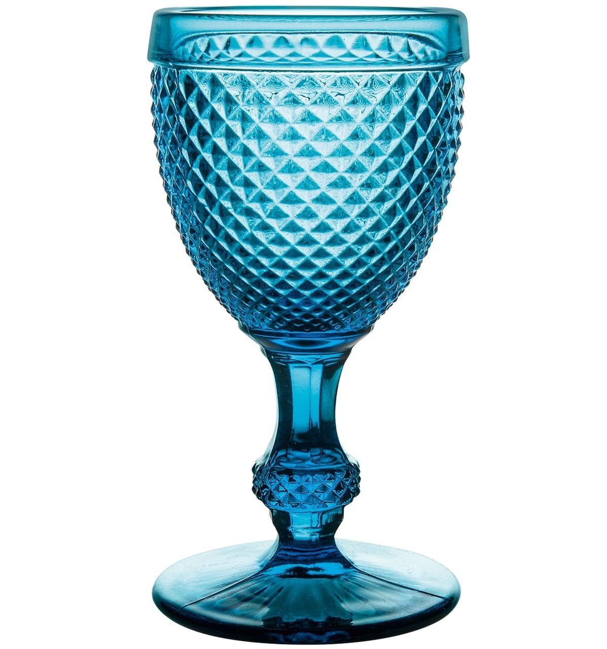 Premium Blue Glass Bicos Water Goblet Set of 4 - Elegant Stemware for Wine, Cocktails & Formal Dining - Perfect for Weddings, Parties & Home Decor