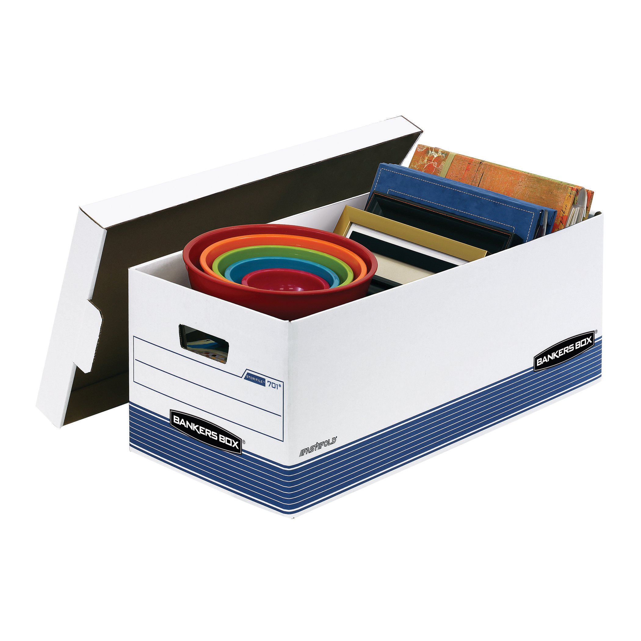 Bankers Box Letter & Legal Size File Storage Boxes - 50-Pack White & Blue Office Organizers | Perfect for Document Archiving, Office Filing & Home Organization