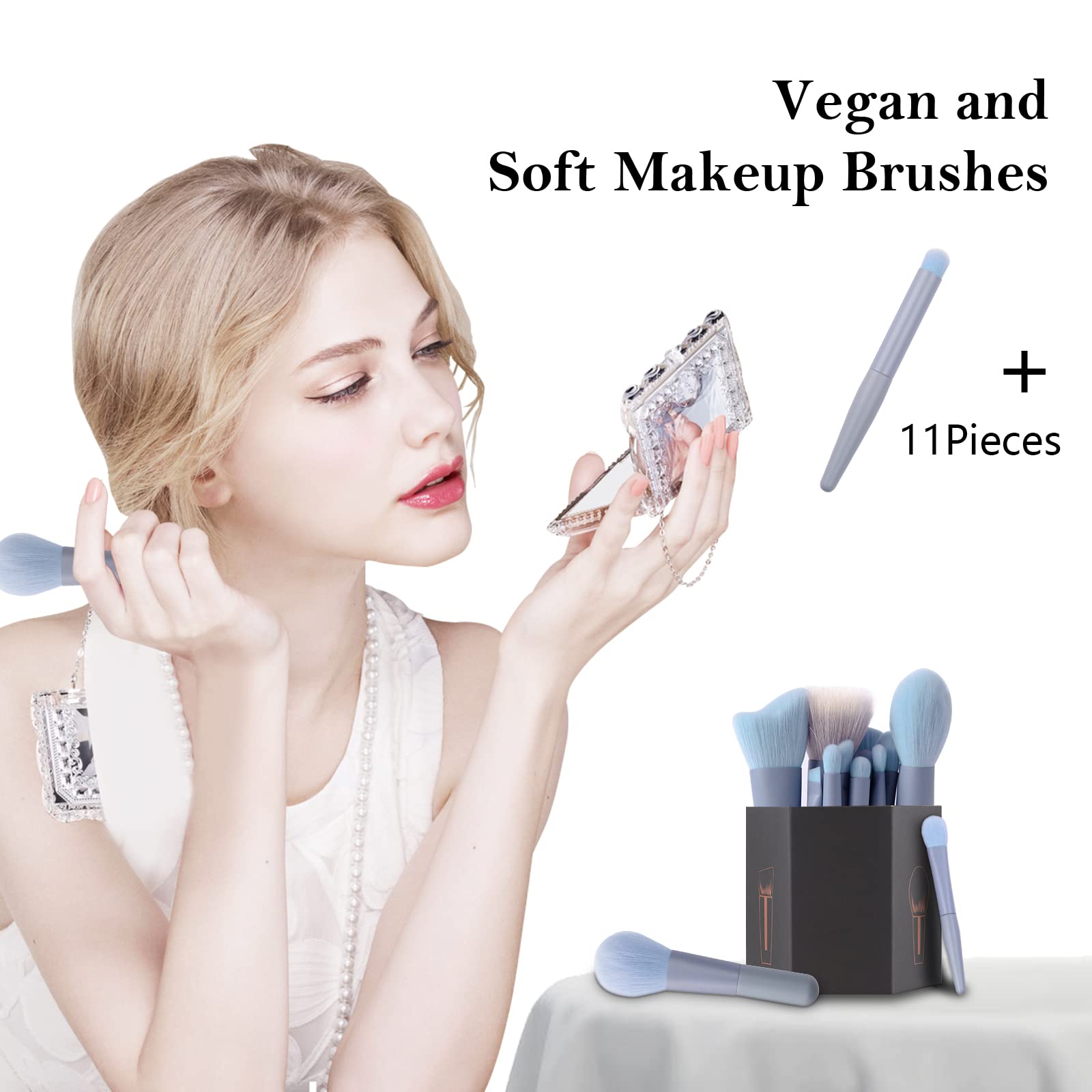 11Pcs Travel Makeup Brushes Set - Mini Portable Cosmetic Brush Kit with Travel Case for Blending, Foundation, Powder, Eyeshadow & Concealer | Perfect for On-the-Go Makeup, Vacation & Professional Use