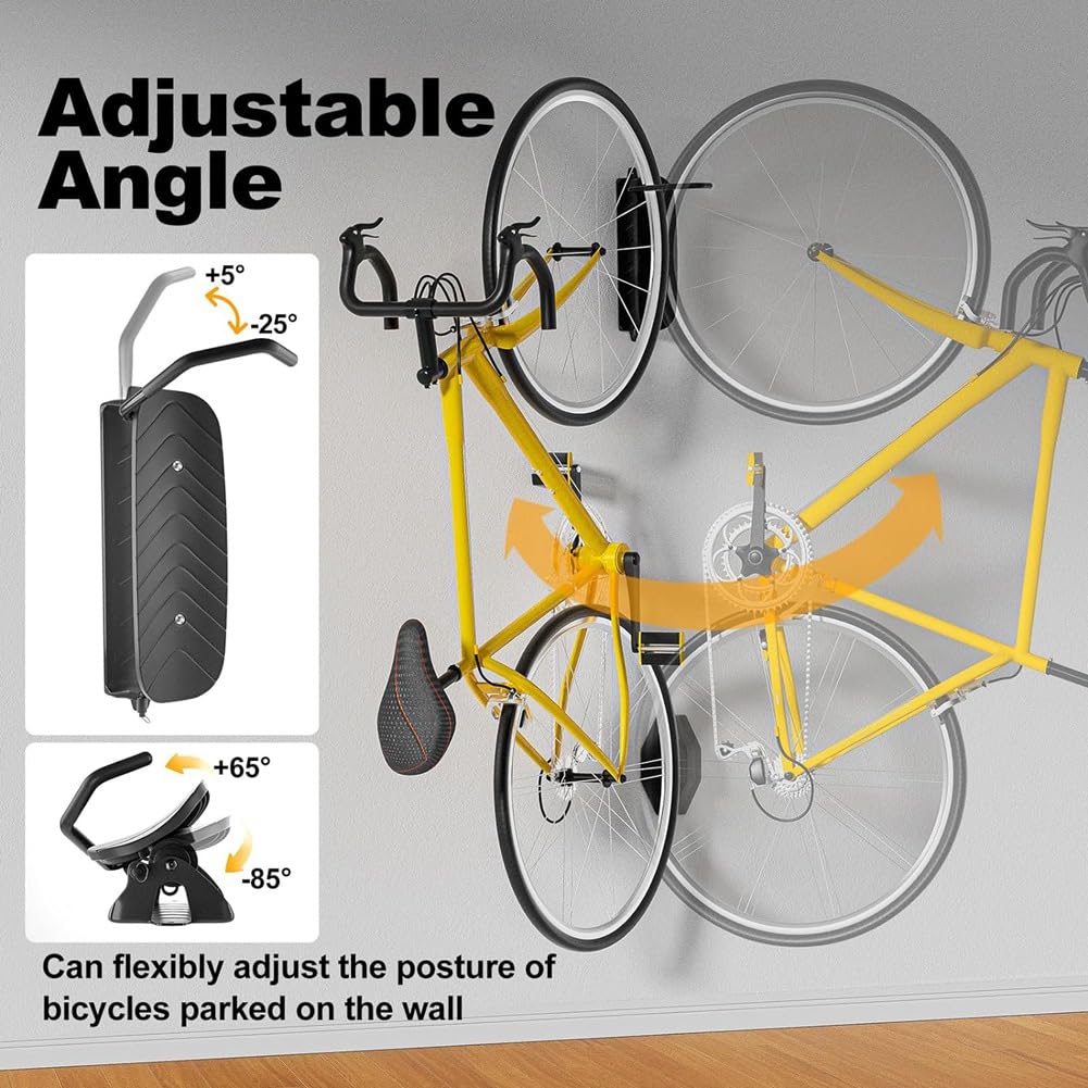 Ecaqlin 1 Pack Swivel Bike Wall Mount - Vertical Bike Rack & Hanger for Garage, Mountain Bikes - Space Saving Bike Storage Solution for Home, Apartment, or Outdoor Use