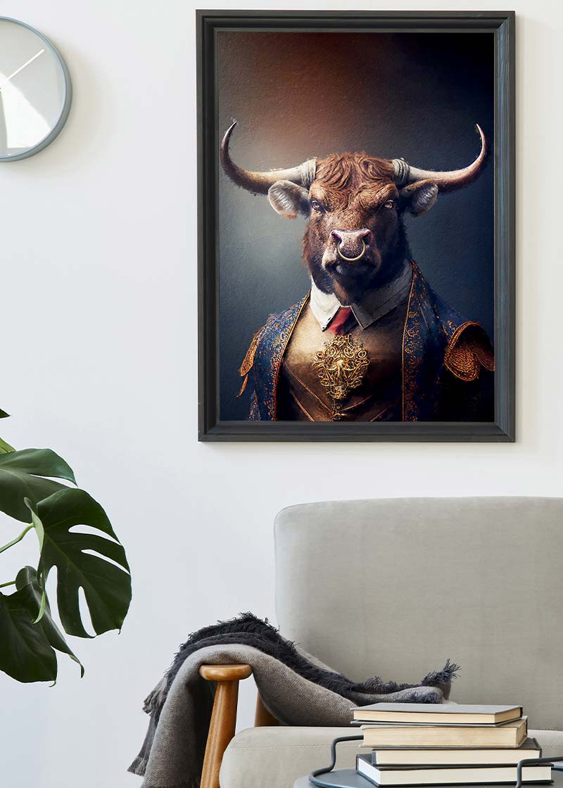 Bull Animal Head Portrait Print - Premium Wall Art Decor for Home, Office, or Cabin - Perfect for Western, Ranch, and Hunting Theme Rooms