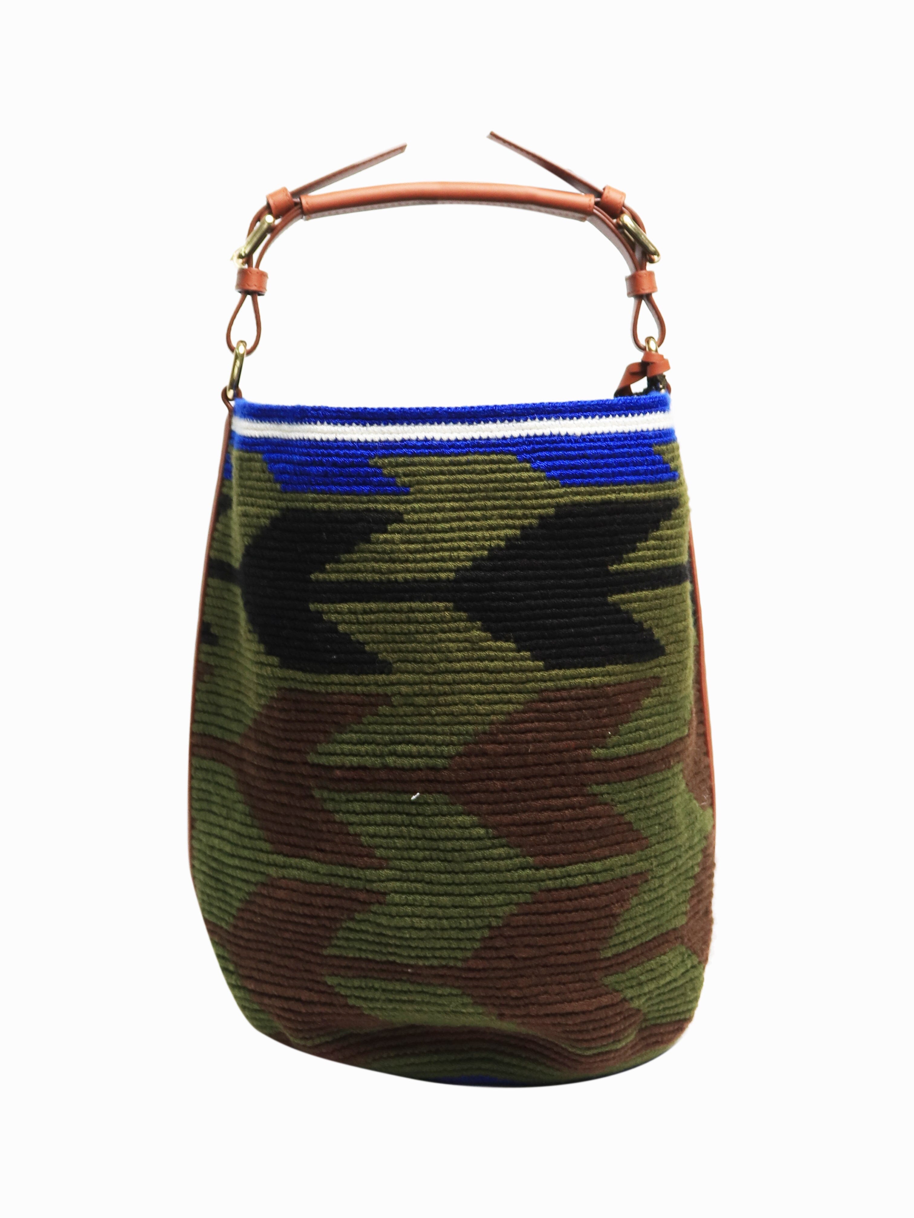 Khaki Woven Arrow Cylinder Midi Bag - Stylish Crossbody Purse for Women, Fashionable Everyday Handbag for Work, Travel & Casual Outings