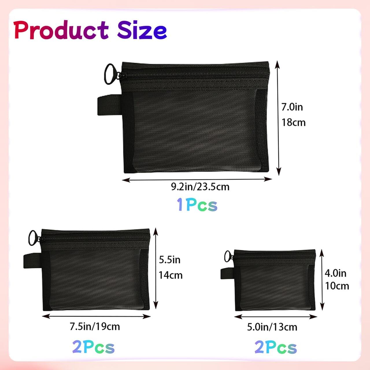 5PCS Small Mesh Zipper Pouch - Breathable Makeup Bags & Cosmetic Organizers with Secure Zipper Closure | Perfect for Travel, Coin Storage, Toiletry Organization & Daily Essentials (Black)